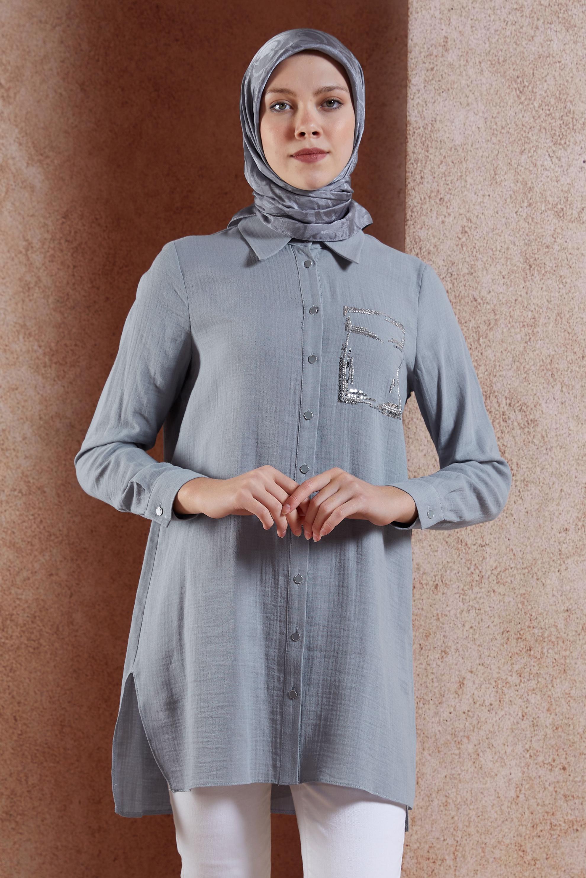 Tesettür giyim GRİ ALVİNA JAKAR EŞARP 8452