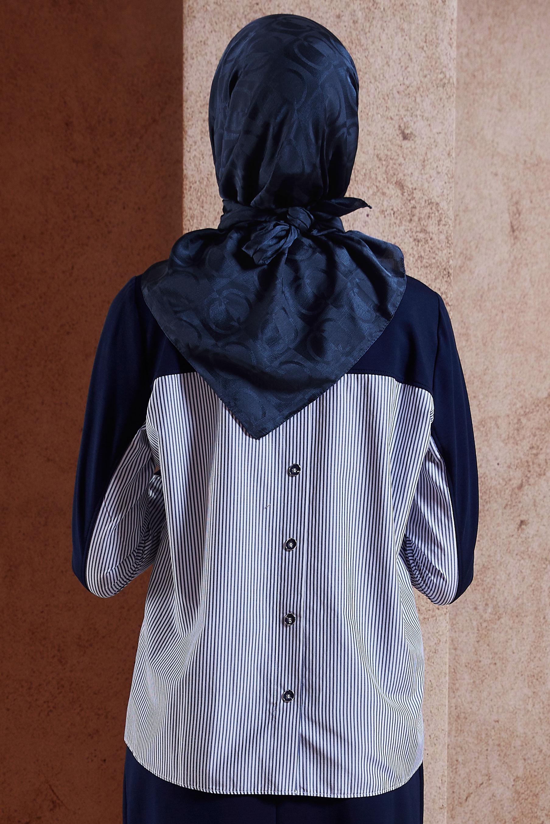 Tesettür giyim LACİVERT ALVİNA JAKAR EŞARP 8452