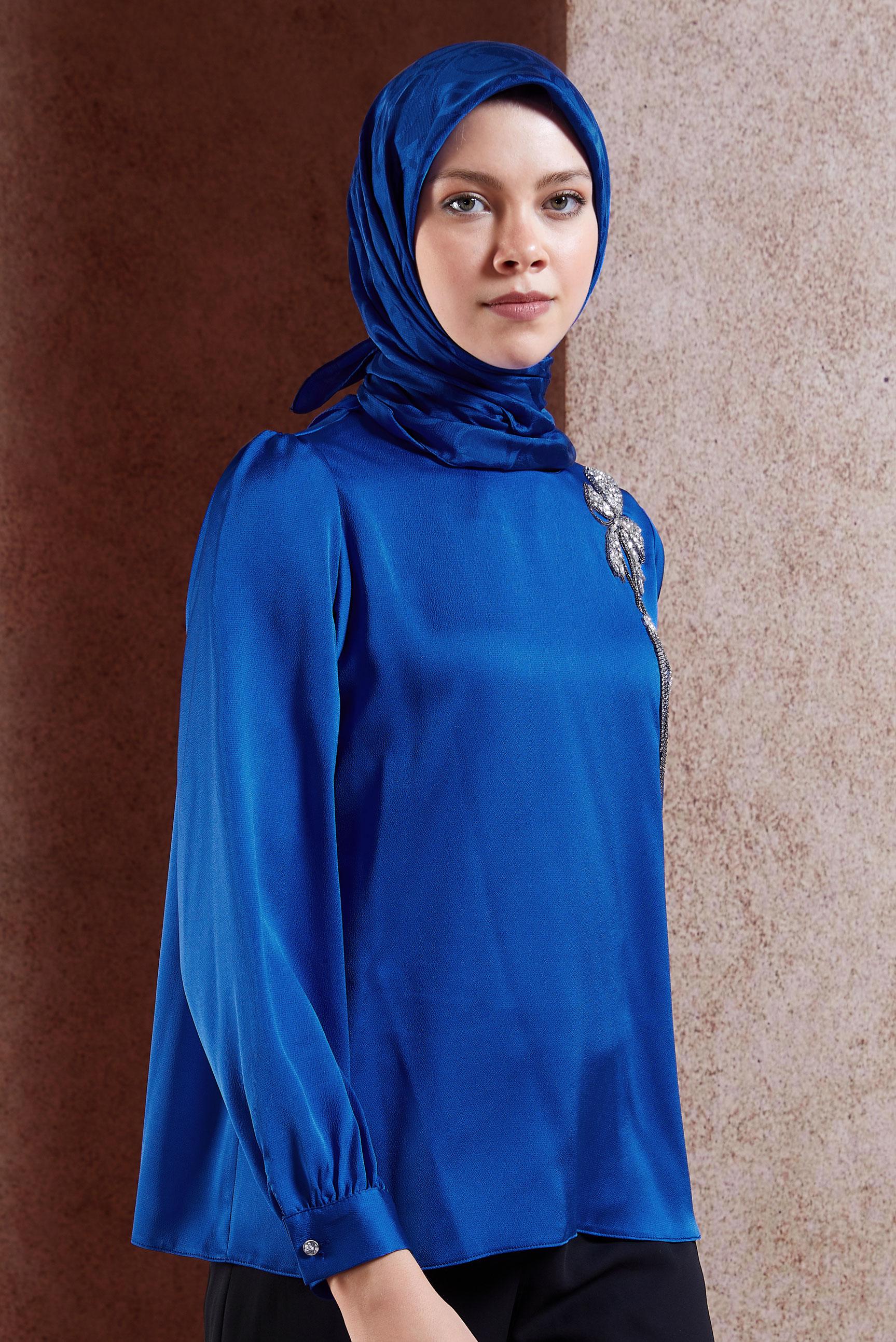 Tesettür giyim LACİVERT ALVİNA JAKAR EŞARP 8452