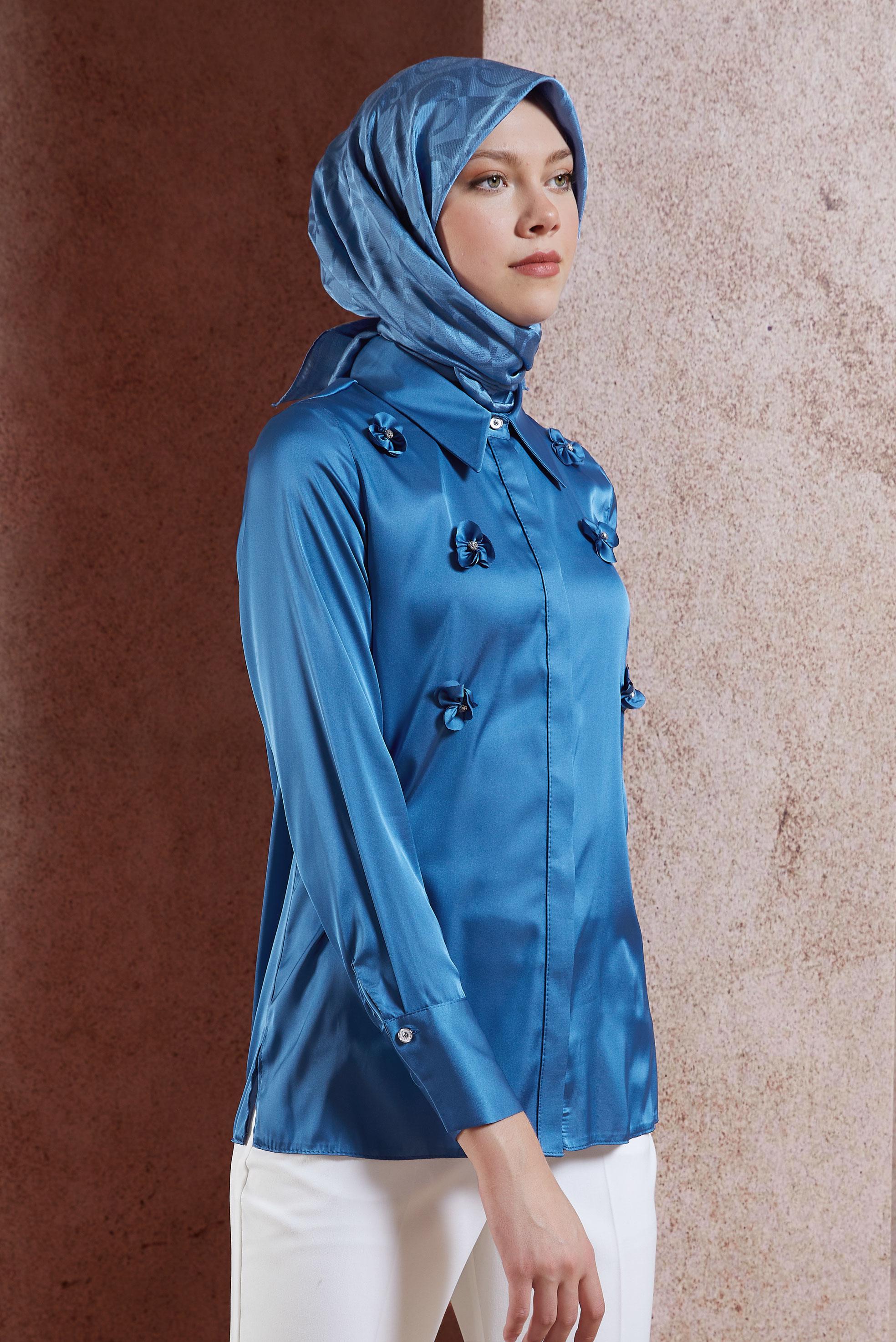 Tesettür giyim MAVİ ALVİNA JAKAR EŞARP 8452