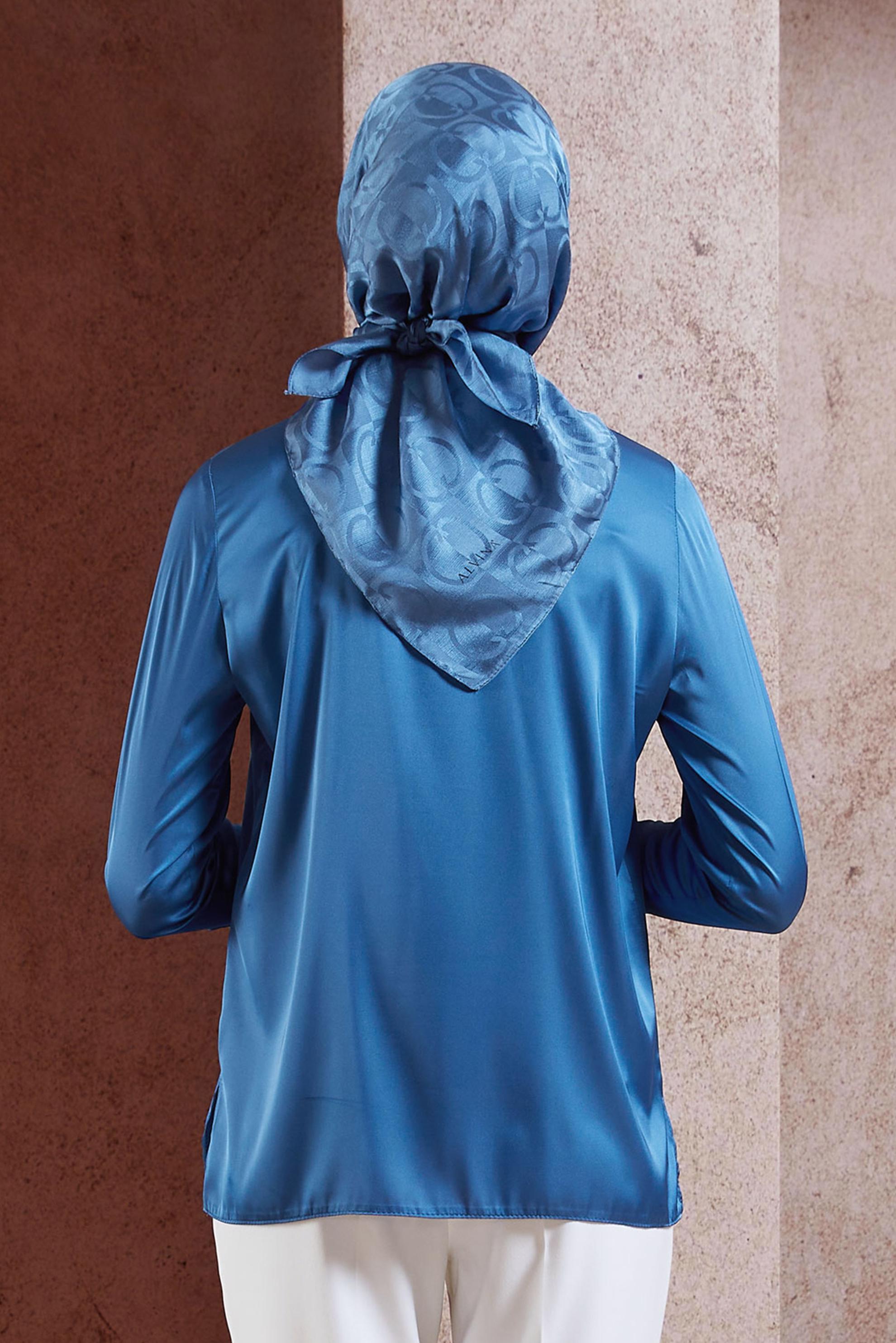 Tesettür giyim MAVİ ALVİNA JAKAR EŞARP 8452