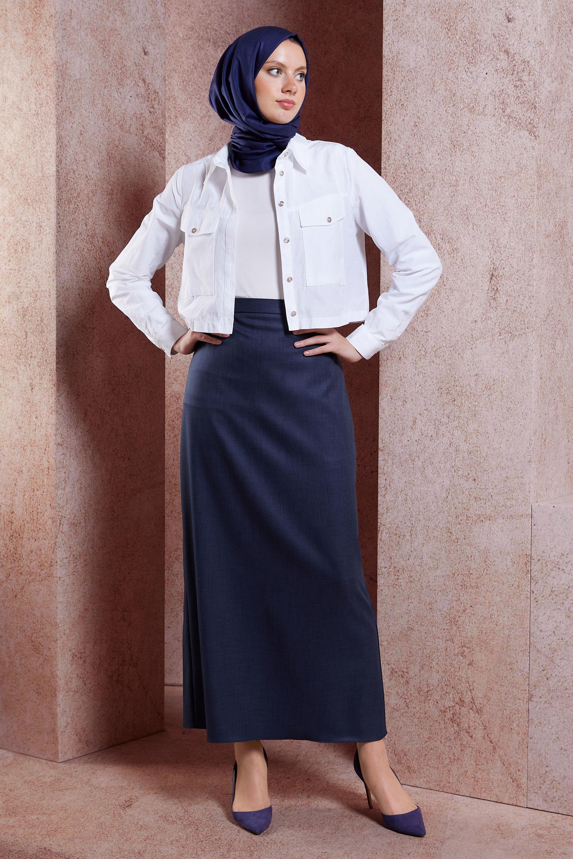 Vêtements hijab BLEU MARINE JUPE AVEC FENTE INVISIBLE 60550