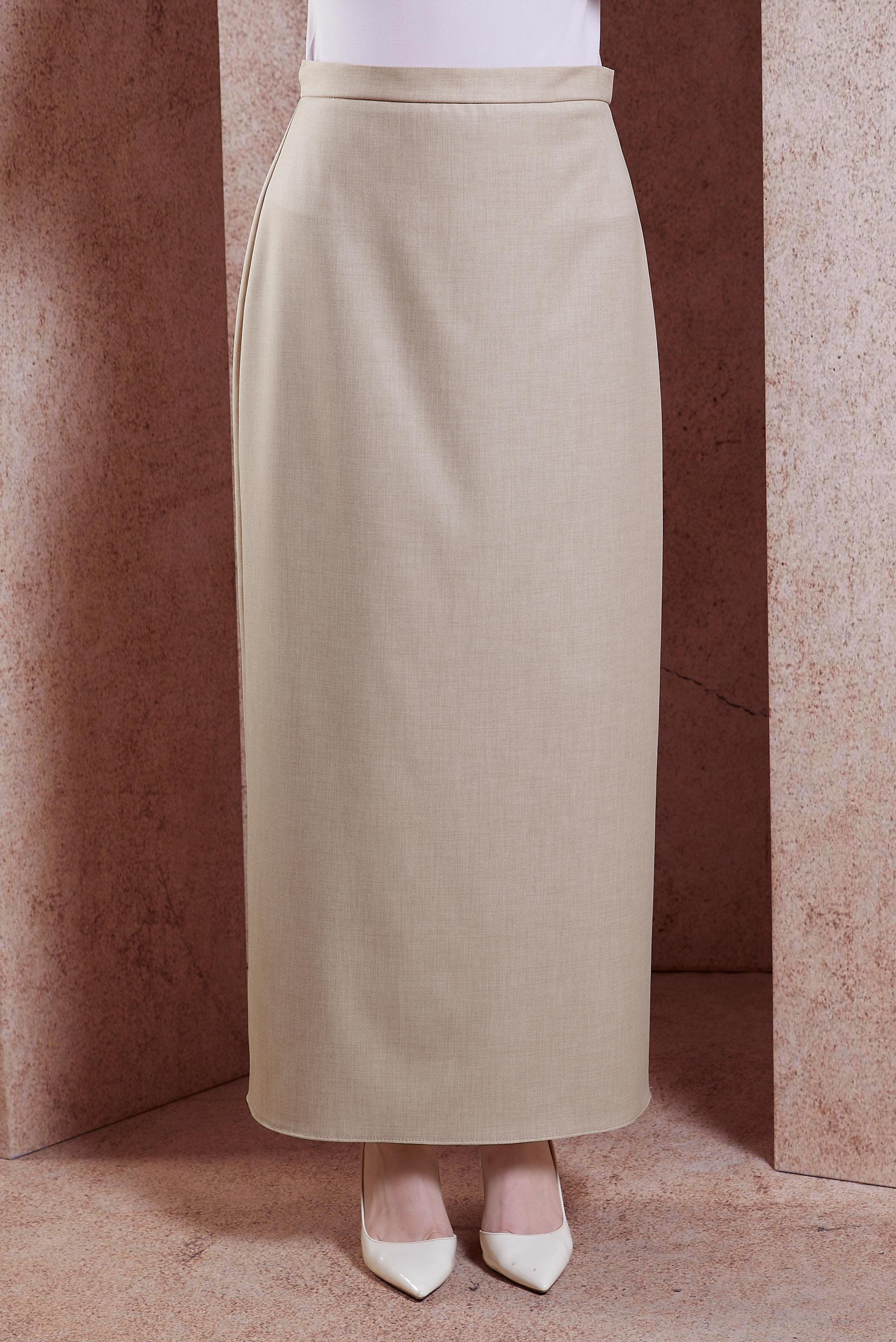 Tesettür giyim BEJ GİZLİ YIRTMAÇLI ETEK 60550