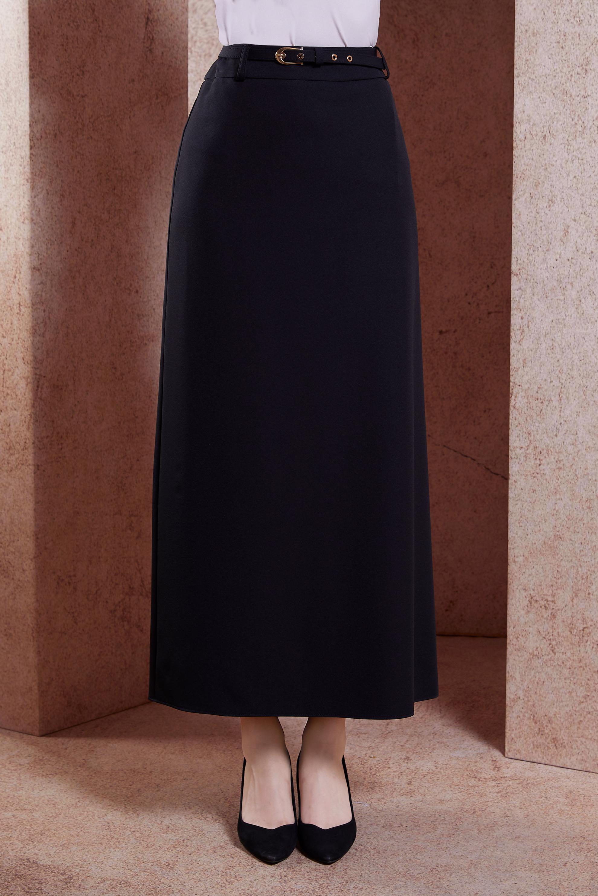 Tesettür giyim SİYAH KEMERLİ DÜZ ETEK 60551