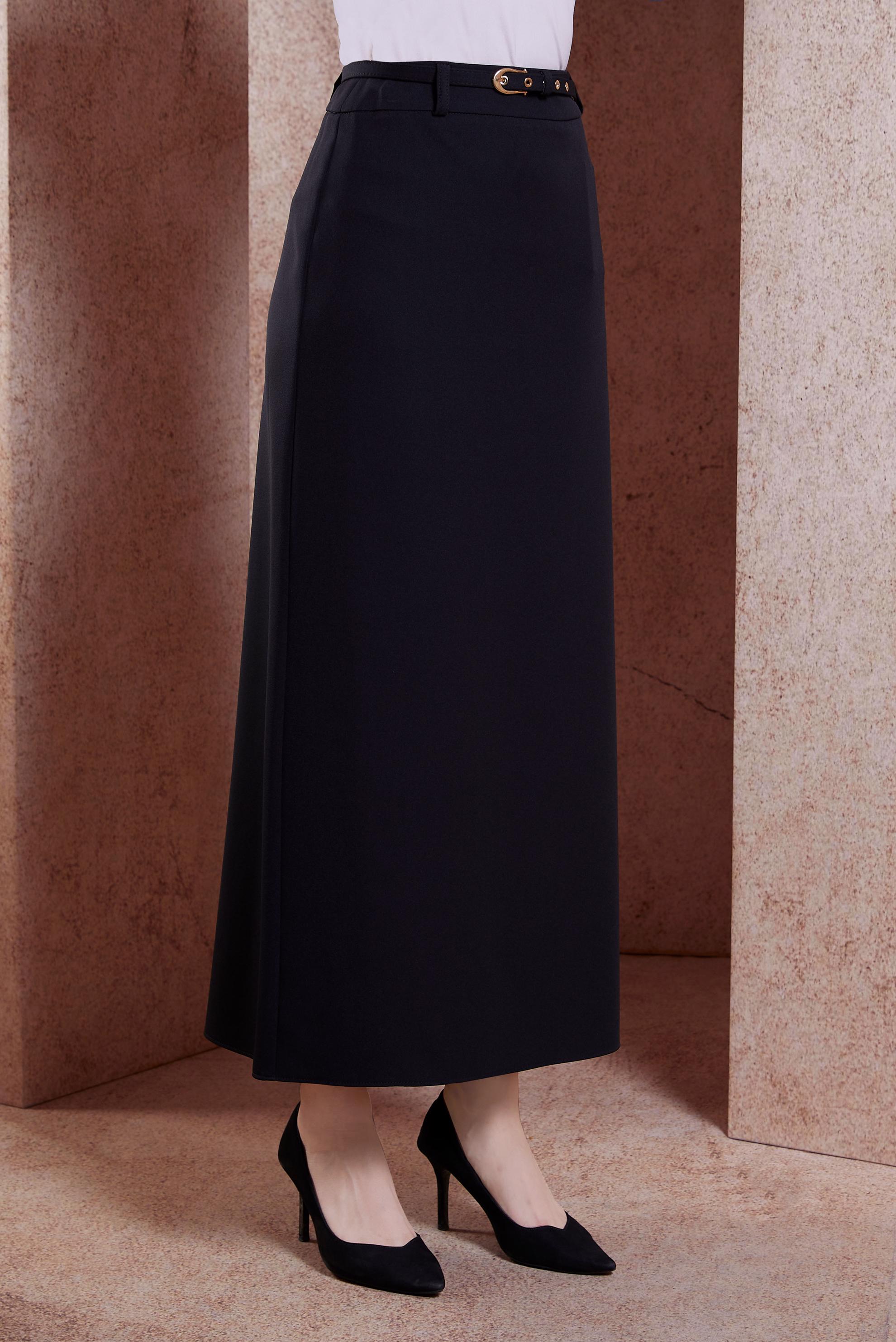 Tesettür giyim SİYAH KEMERLİ DÜZ ETEK 60551