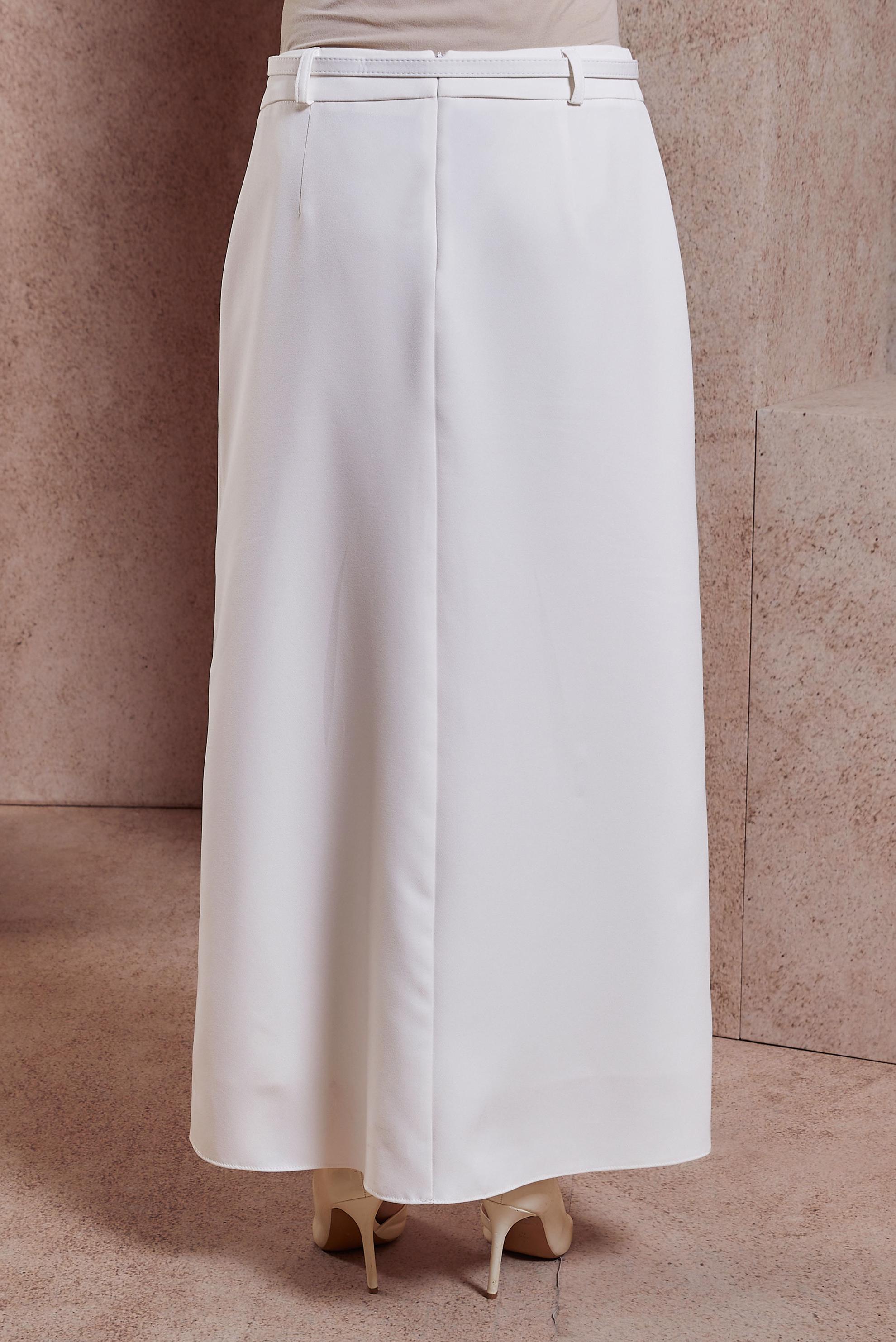 Tesettür giyim BEYAZ KEMERLİ DÜZ ETEK 60551