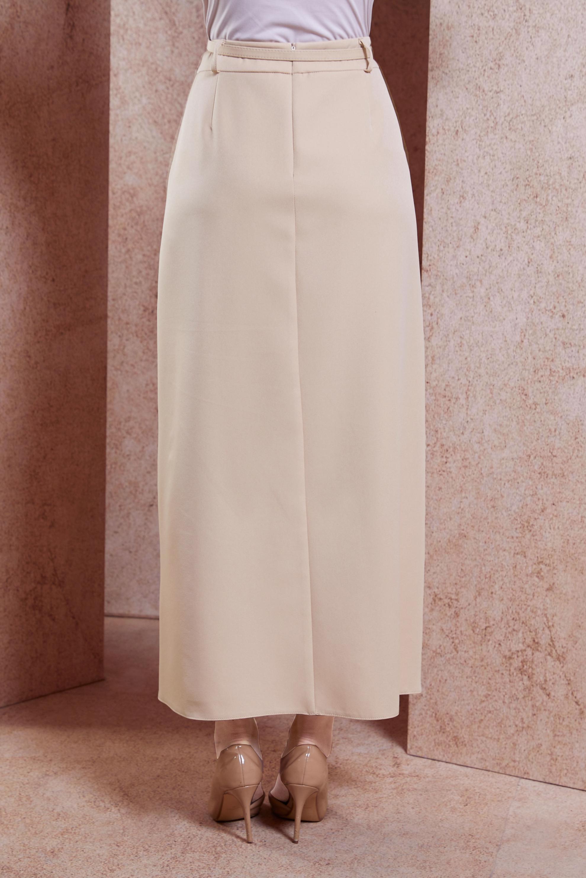 Tesettür giyim BEJ KEMERLİ DÜZ ETEK 60551