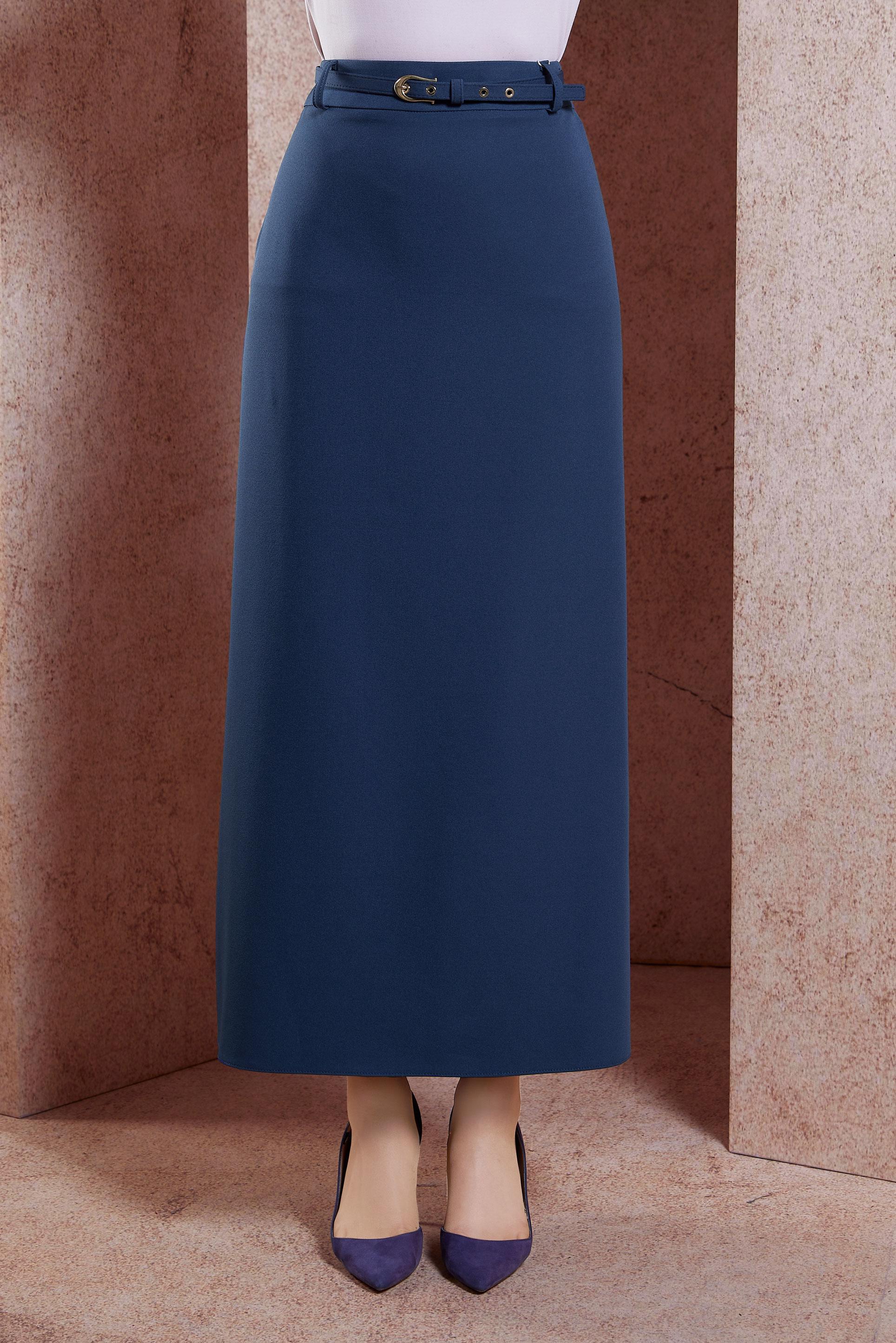 Tesettür giyim LACİVERT KEMERLİ DÜZ ETEK 60551