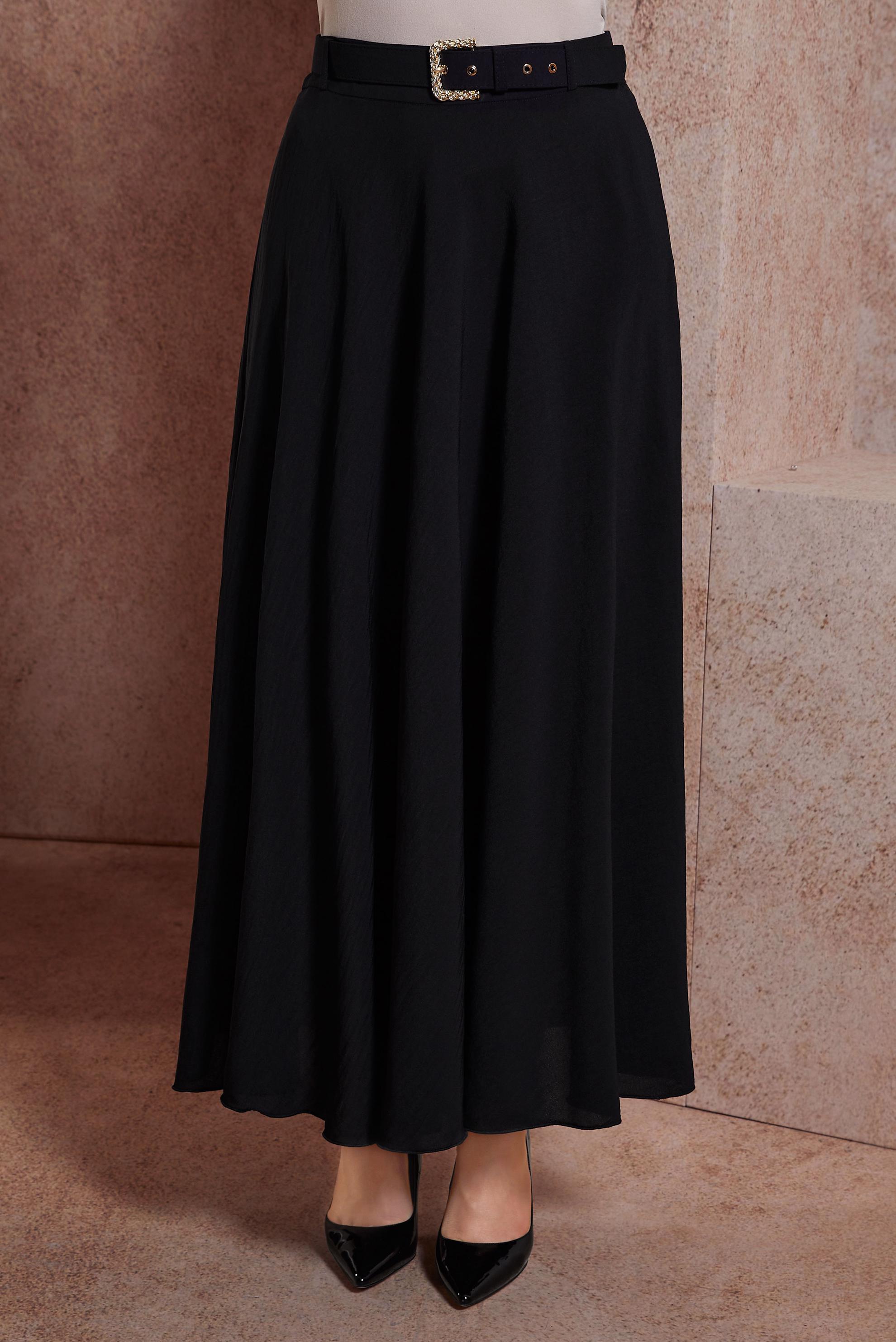 Tesettür giyim SİYAH KEMERLİ ETEK 60552