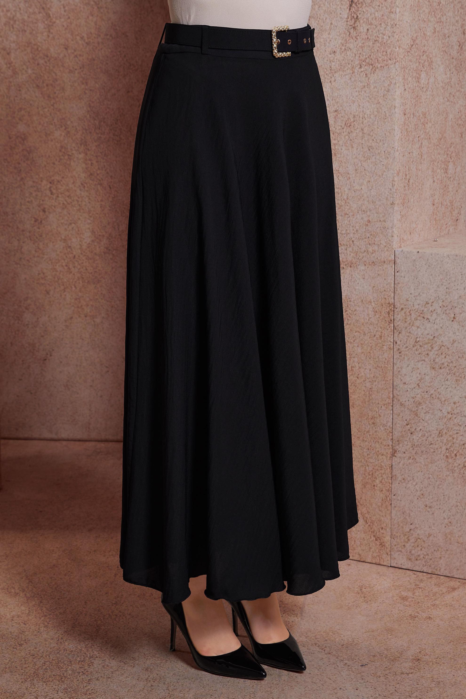 Tesettür giyim SİYAH KEMERLİ ETEK 60552