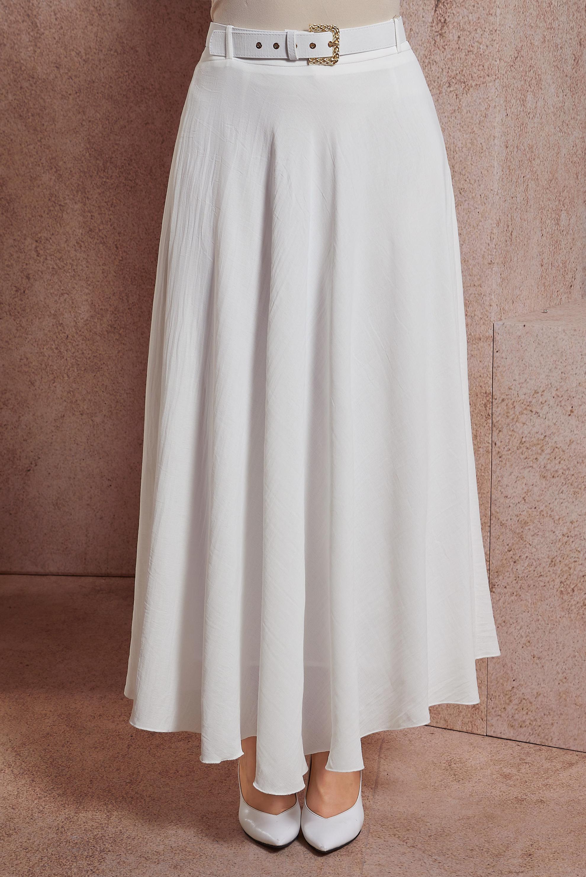 Tesettür giyim BEYAZ KEMERLİ ETEK 60552