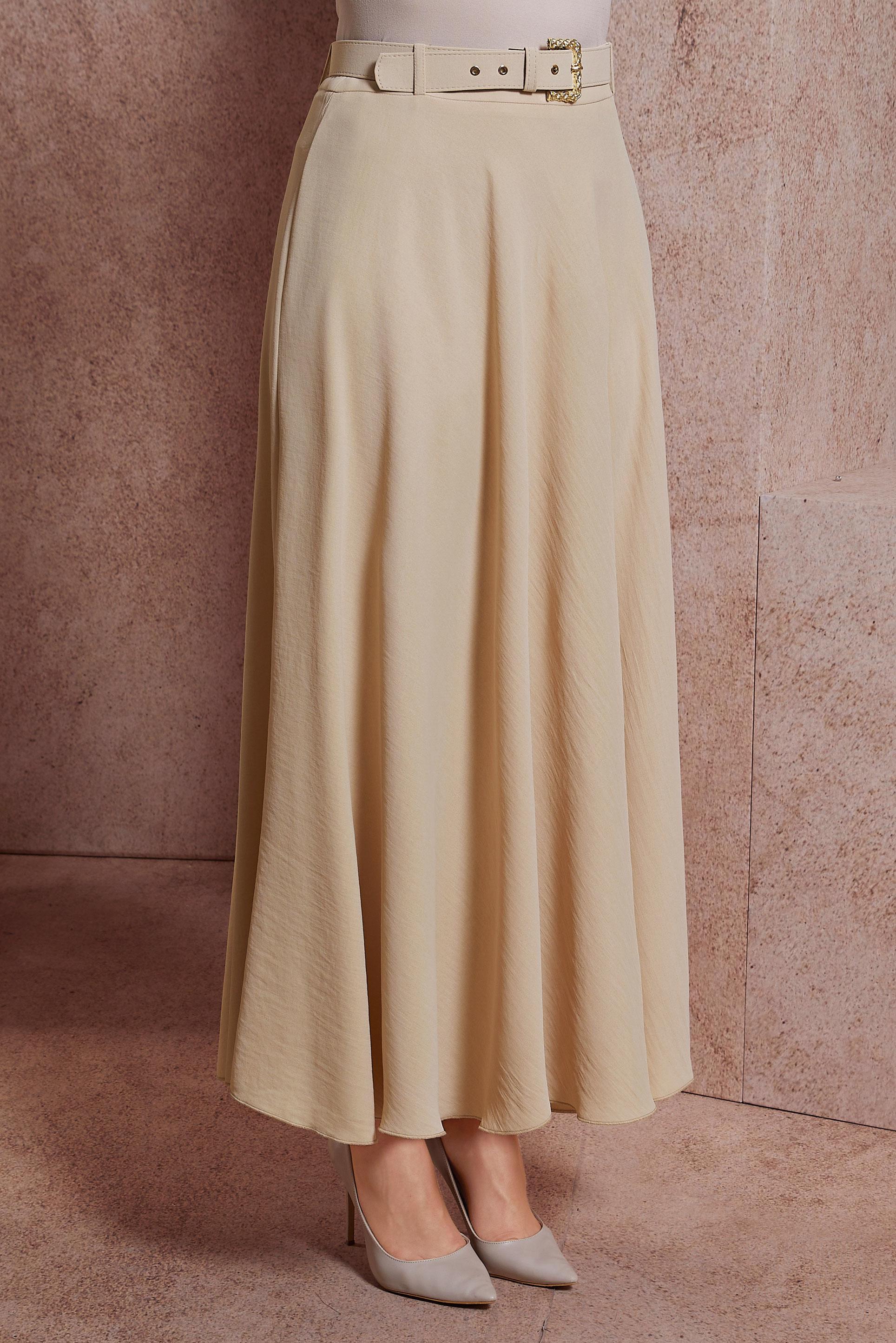 Tesettür giyim BEJ KEMERLİ ETEK 60552