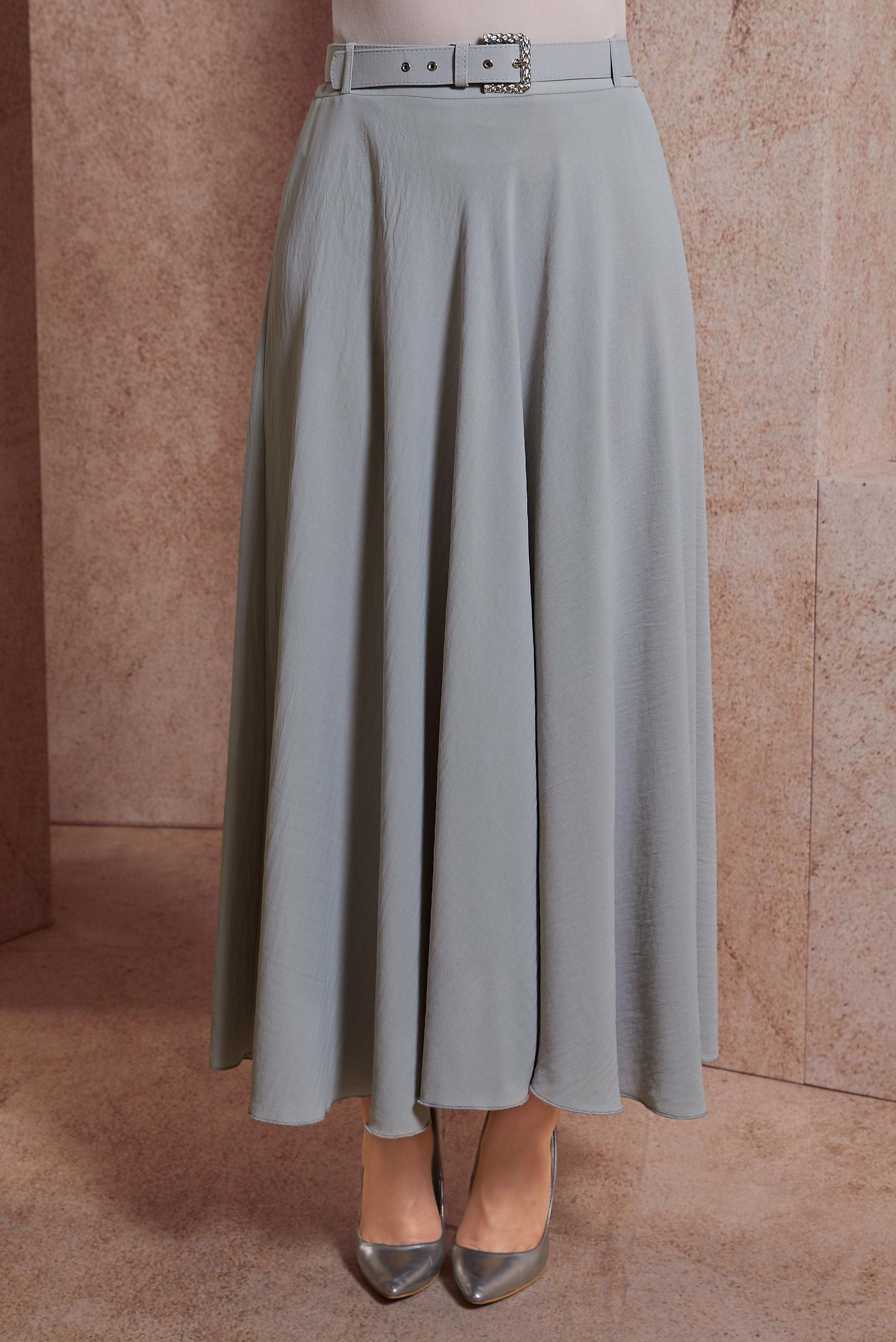 Tesettür giyim GÜMÜŞ KEMERLİ ETEK 60552