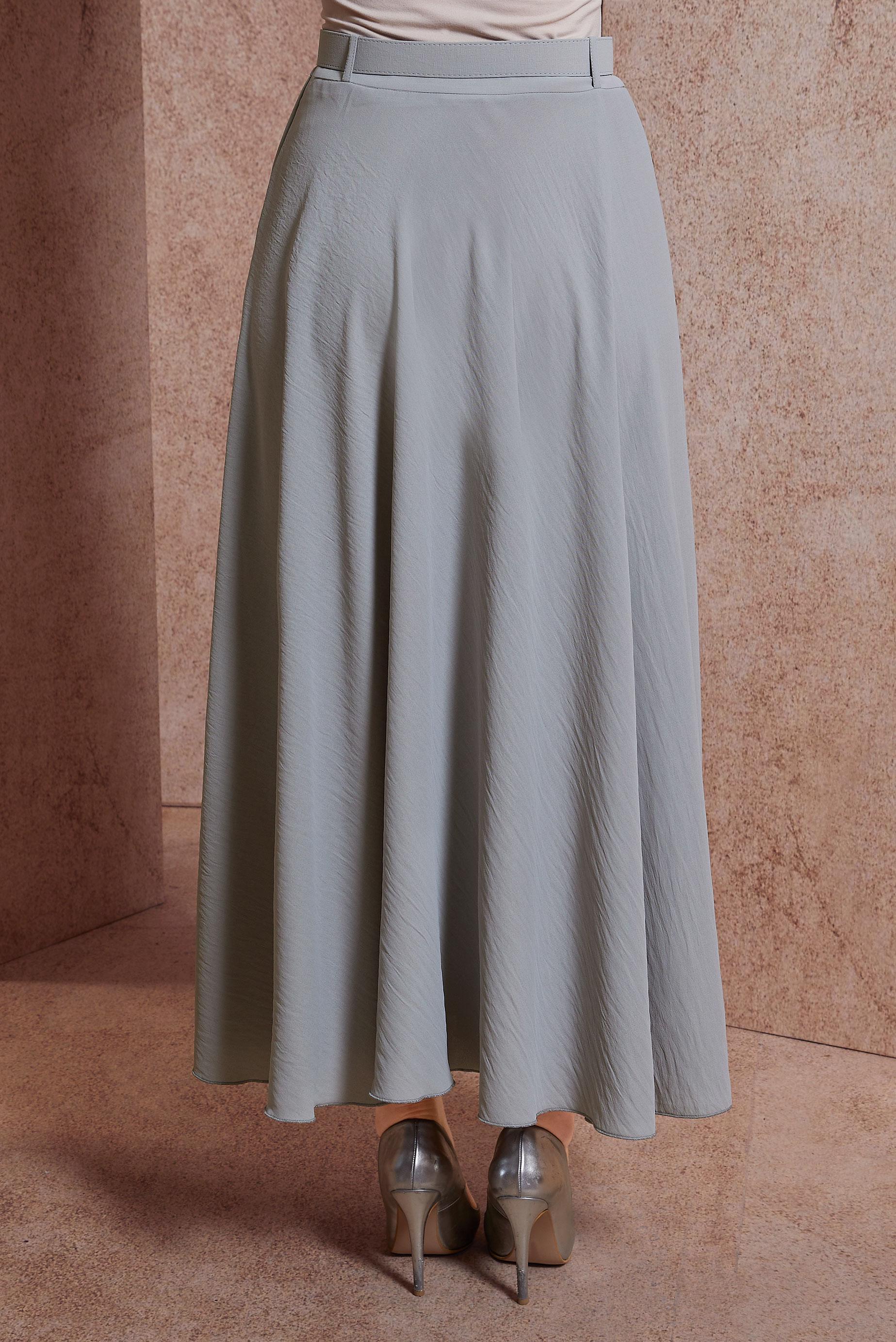 Tesettür giyim GÜMÜŞ KEMERLİ ETEK 60552