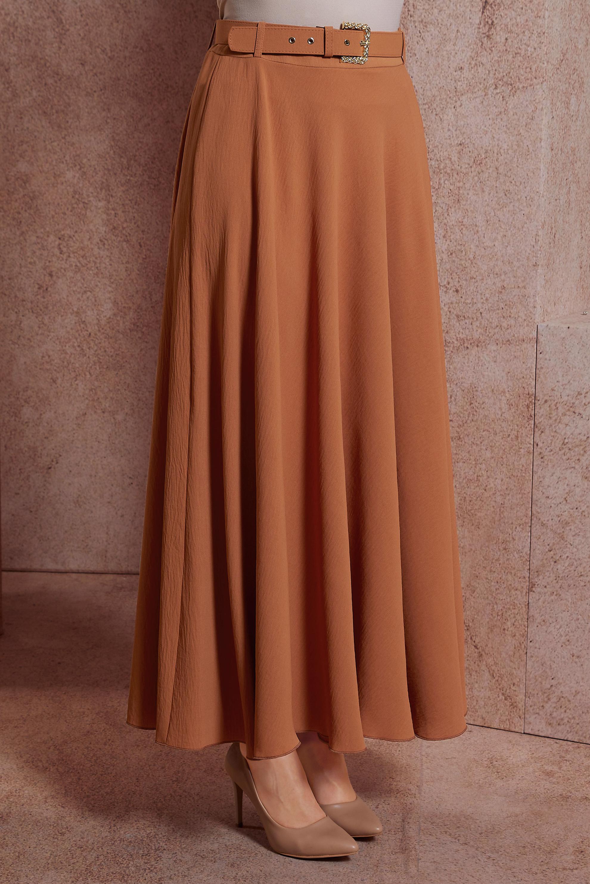 Tesettür giyim TURUNCU KEMERLİ ETEK 60552