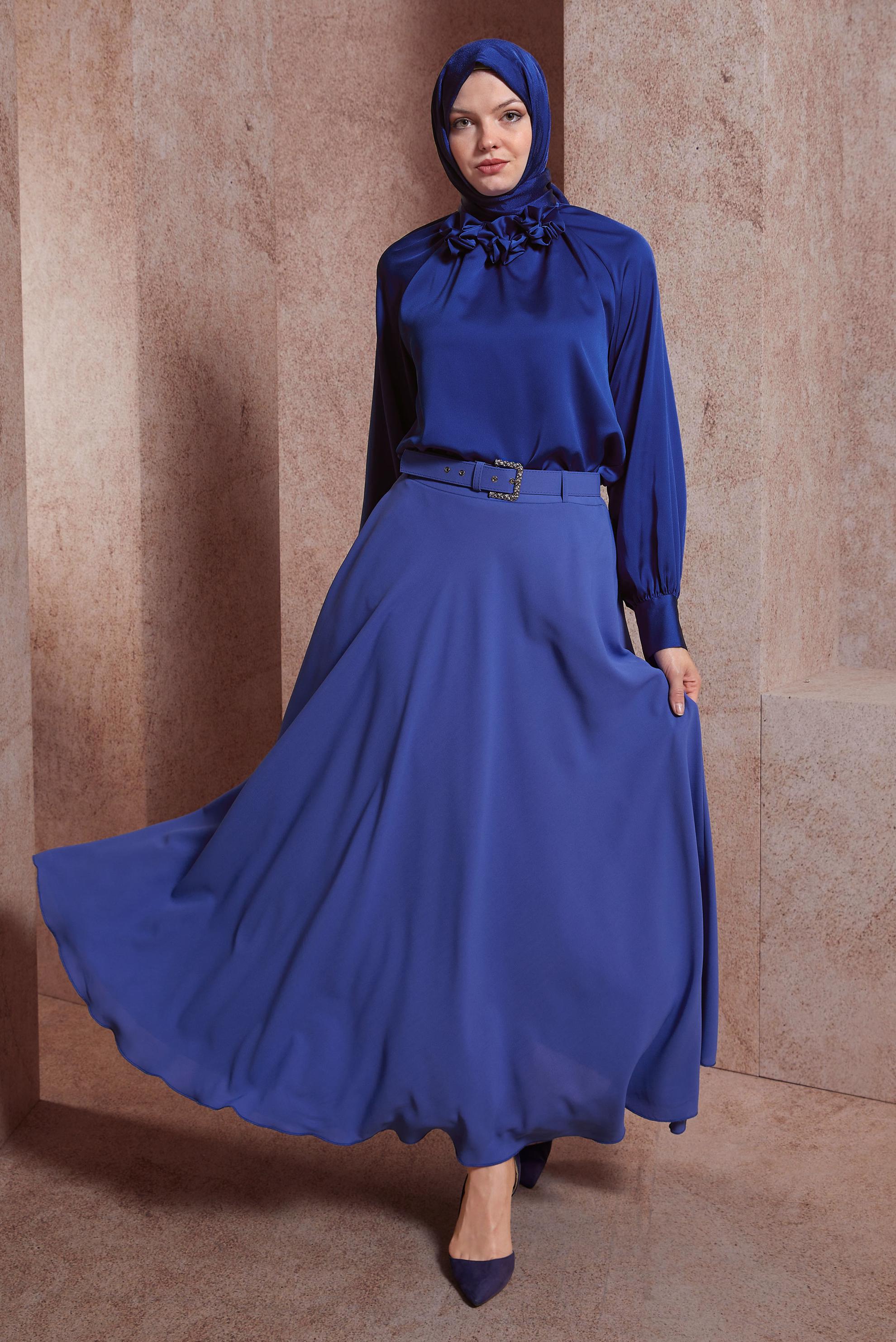 Tesettür giyim LACİVERT KEMERLİ ETEK 60552