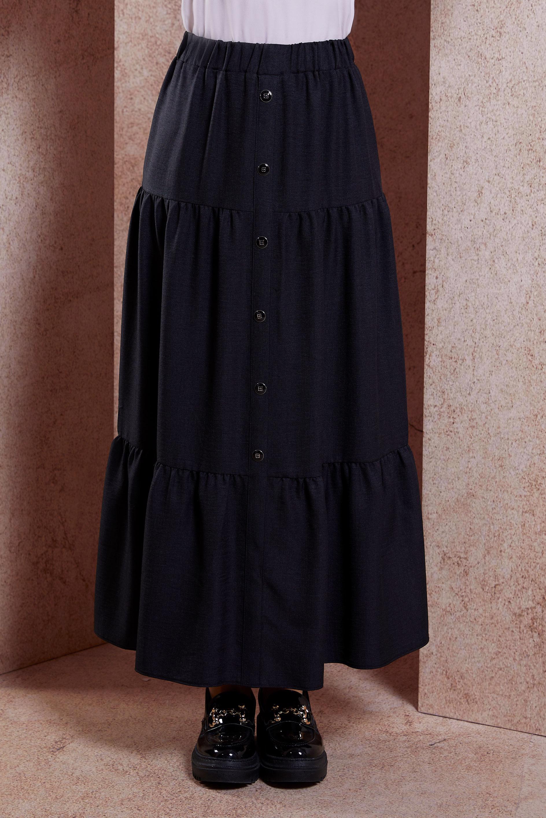 Tesettür giyim SİYAH KETEN DOKULU ETEK 60553