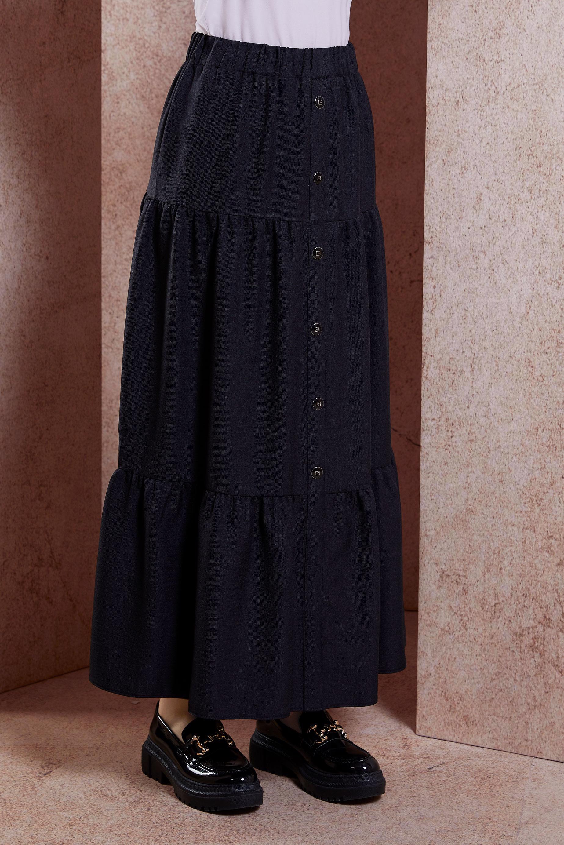 Tesettür giyim SİYAH KETEN DOKULU ETEK 60553