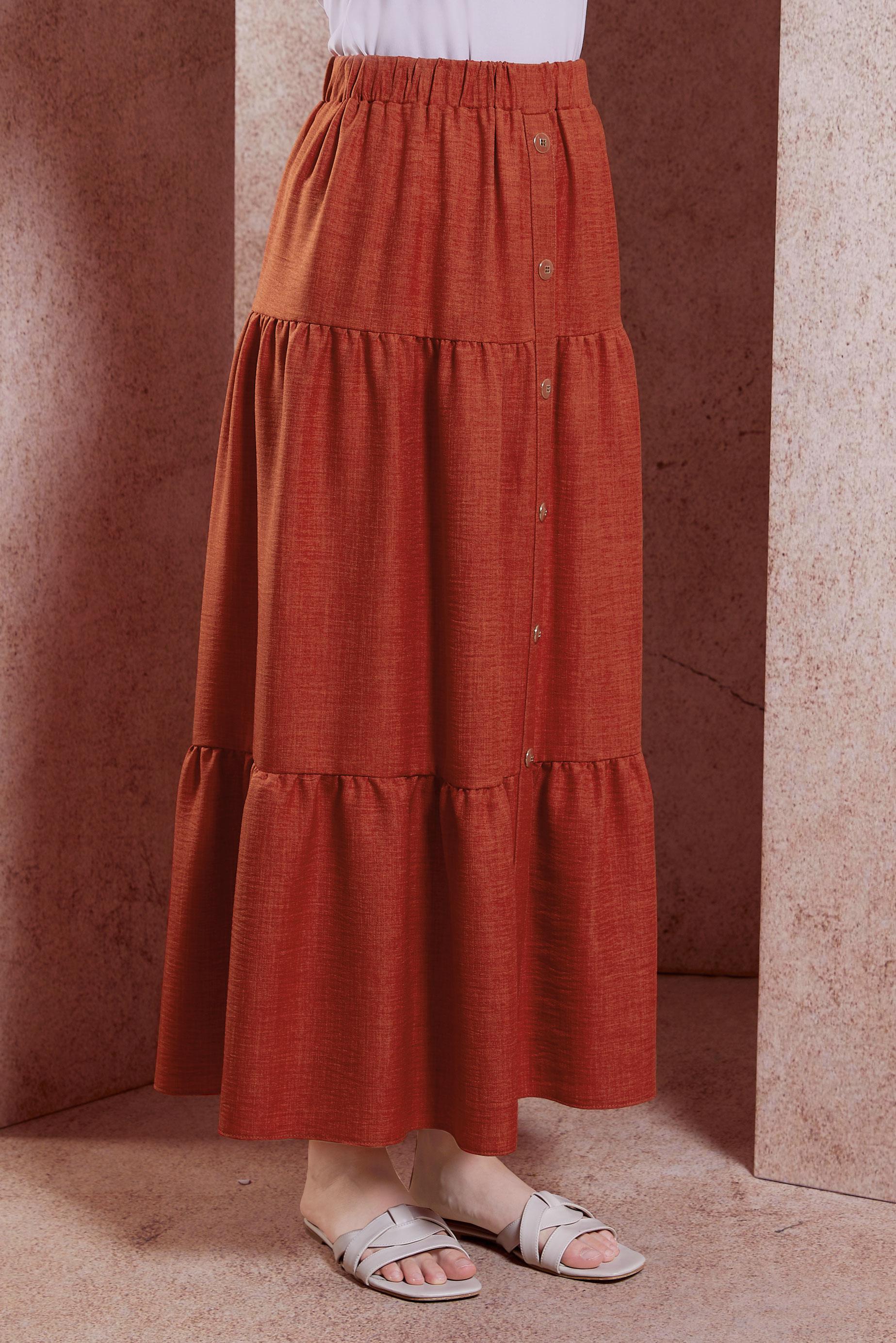 Tesettür giyim TURUNCU KETEN DOKULU ETEK 60553