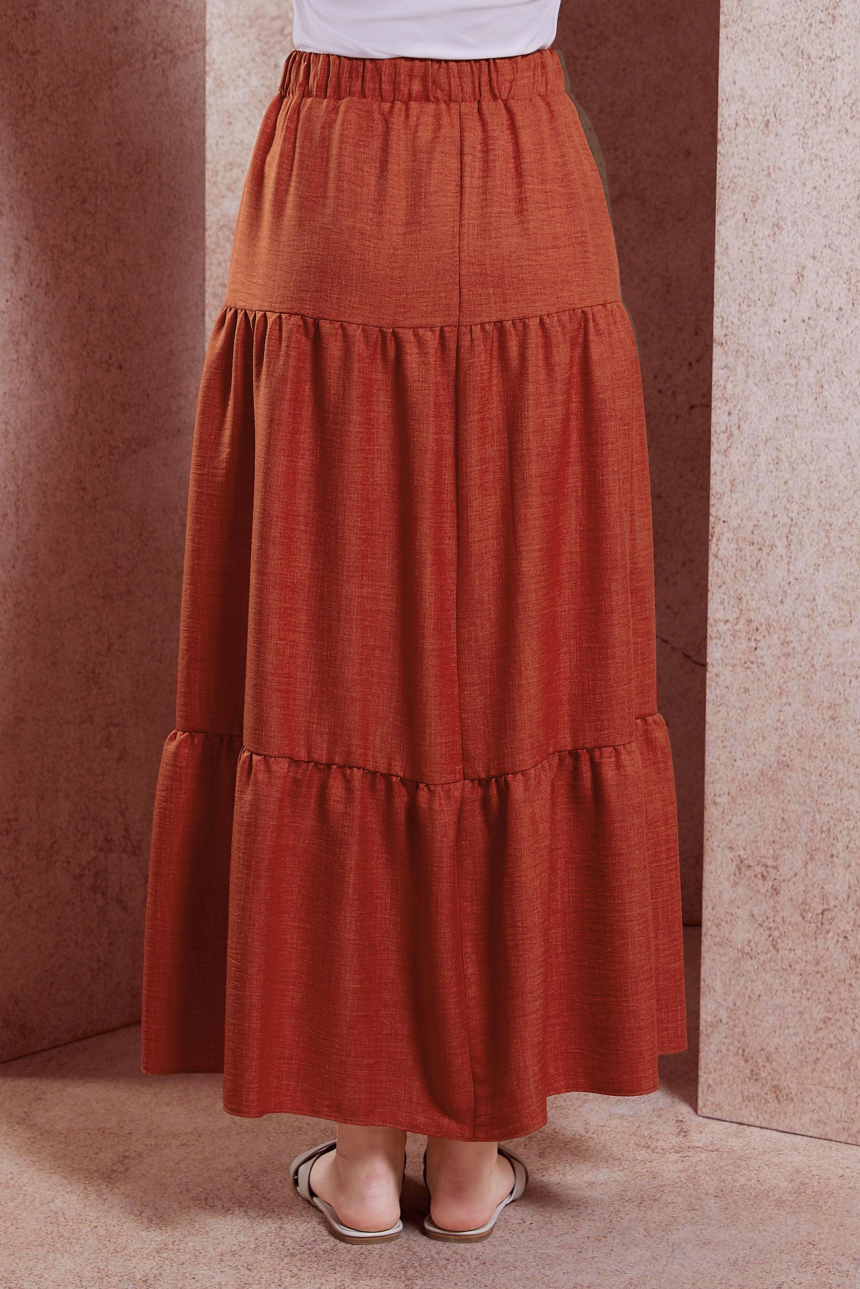 Tesettür giyim TURUNCU KETEN DOKULU ETEK 60553