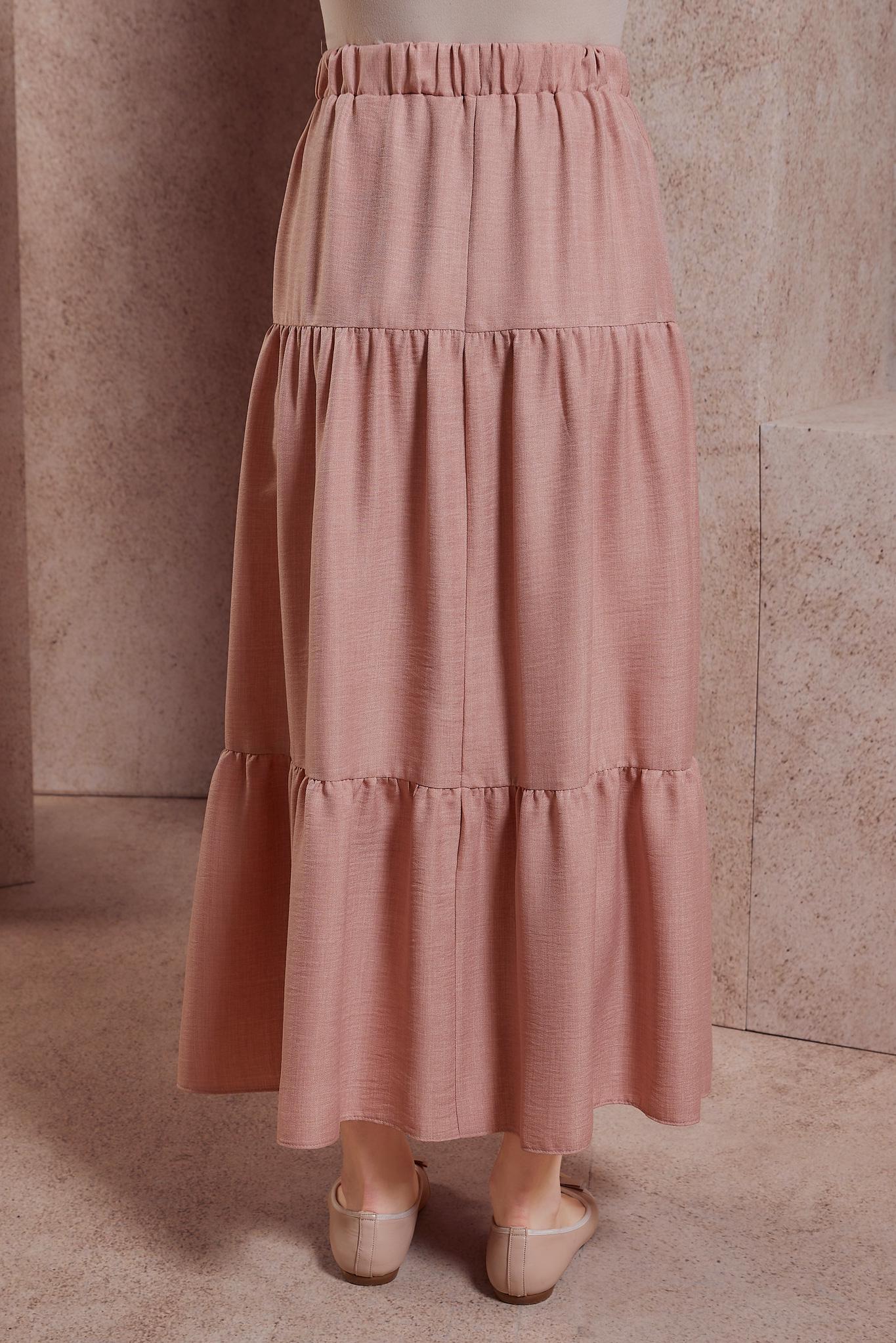 Tesettür giyim PUDRA KETEN DOKULU ETEK 60553