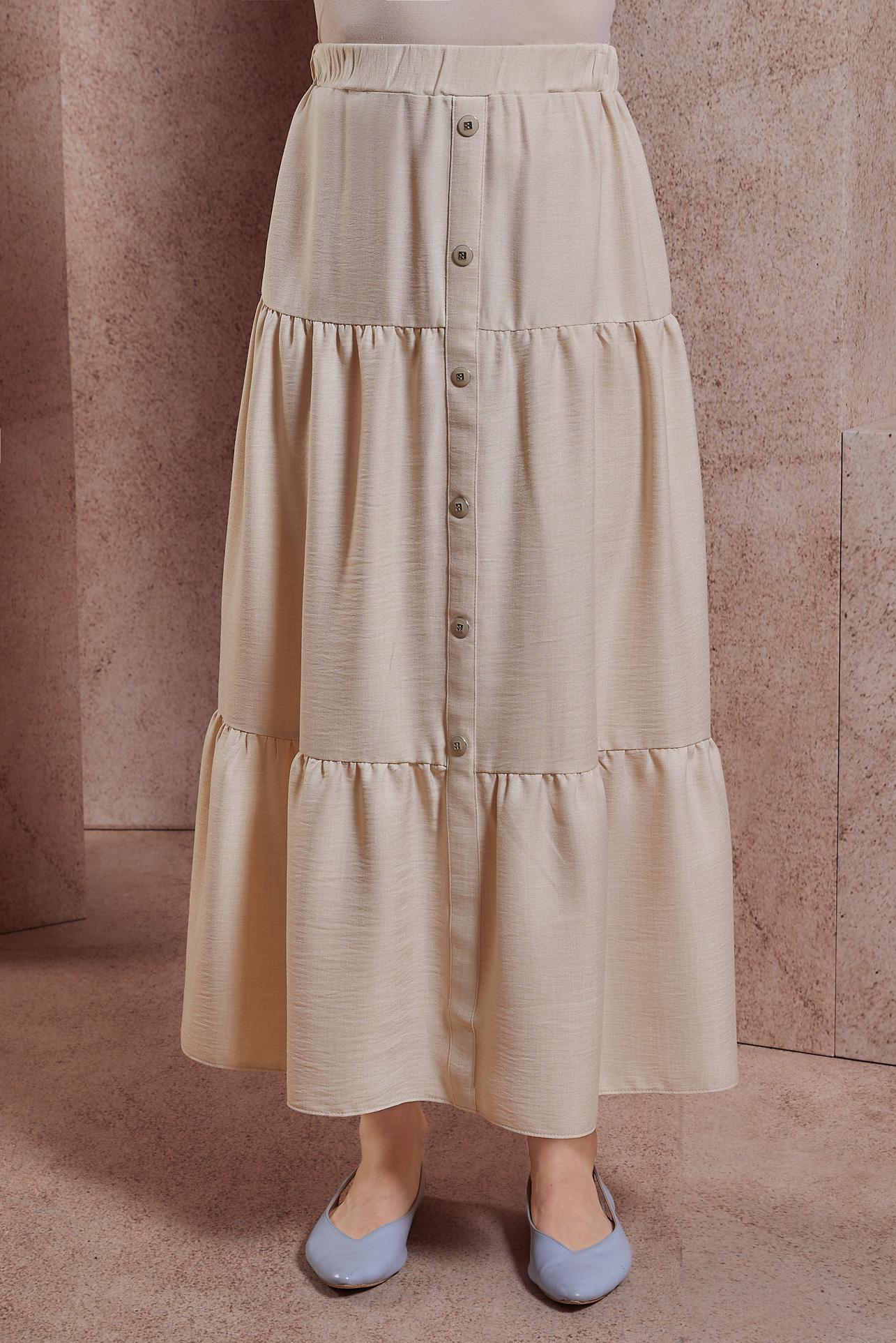 Tesettür giyim BEJ KETEN DOKULU ETEK 60553