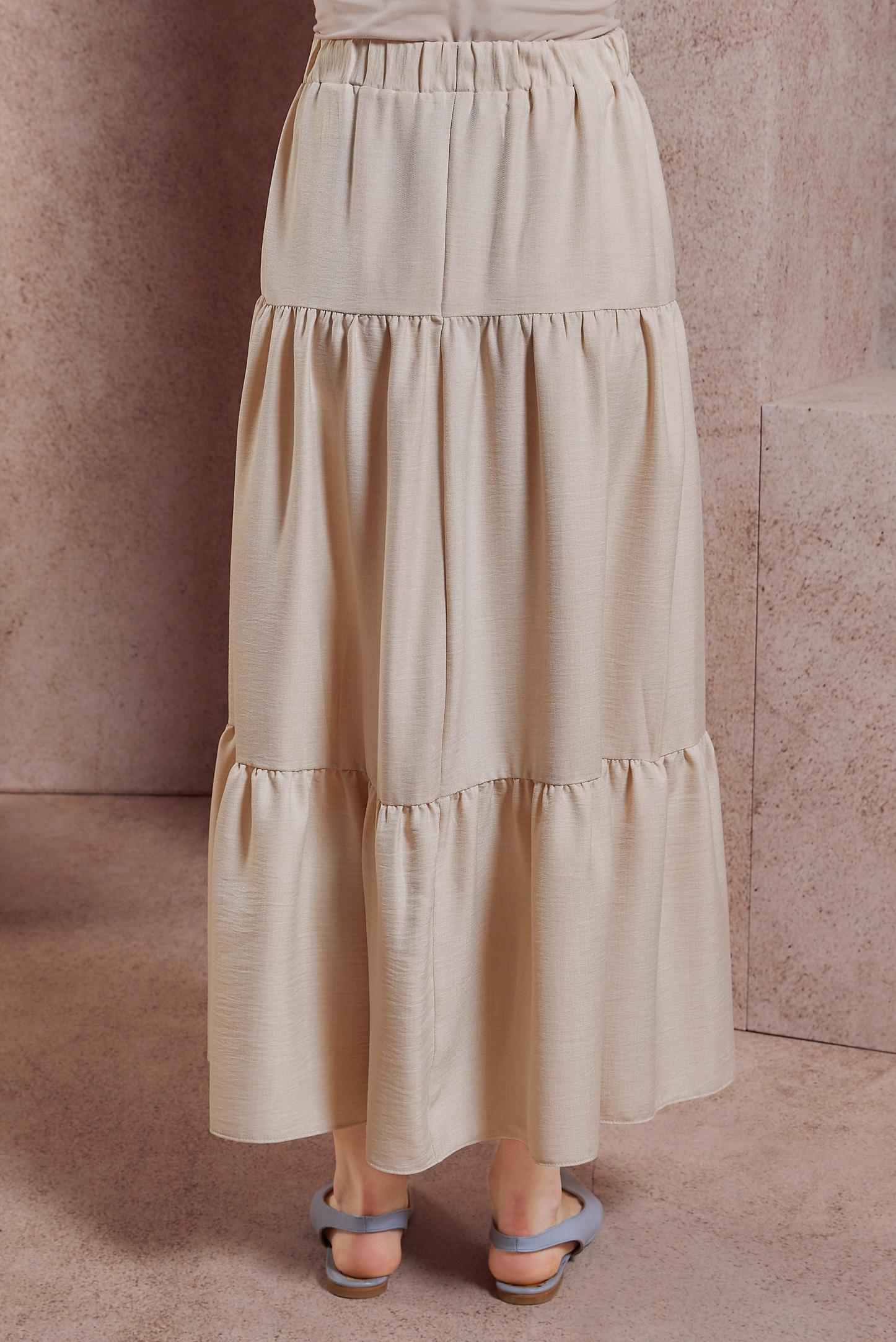 Tesettür giyim BEJ KETEN DOKULU ETEK 60553