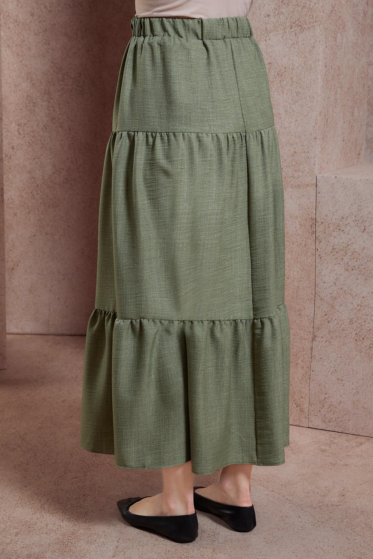 Tesettür giyim YEŞİL KETEN DOKULU ETEK 60553