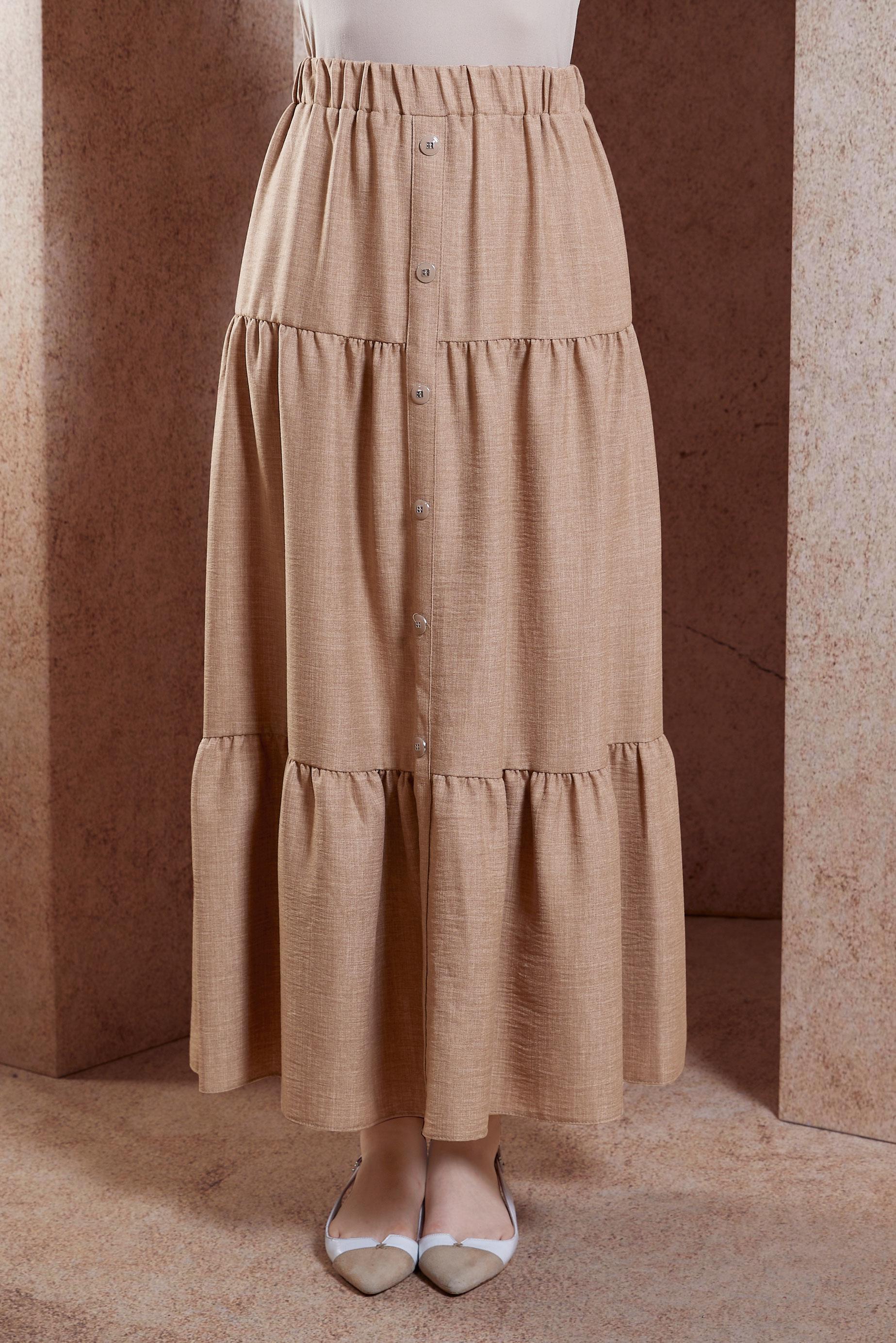 Tesettür giyim KAHVE KETEN DOKULU ETEK 60553