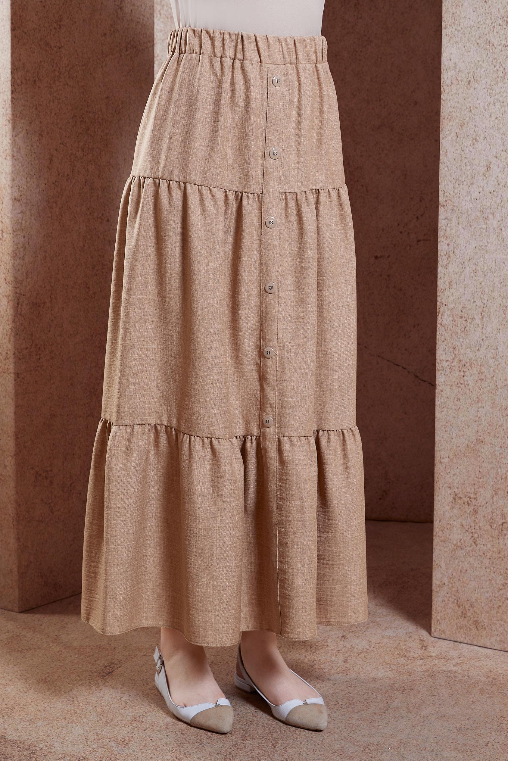 Tesettür giyim KAHVE KETEN DOKULU ETEK 60553