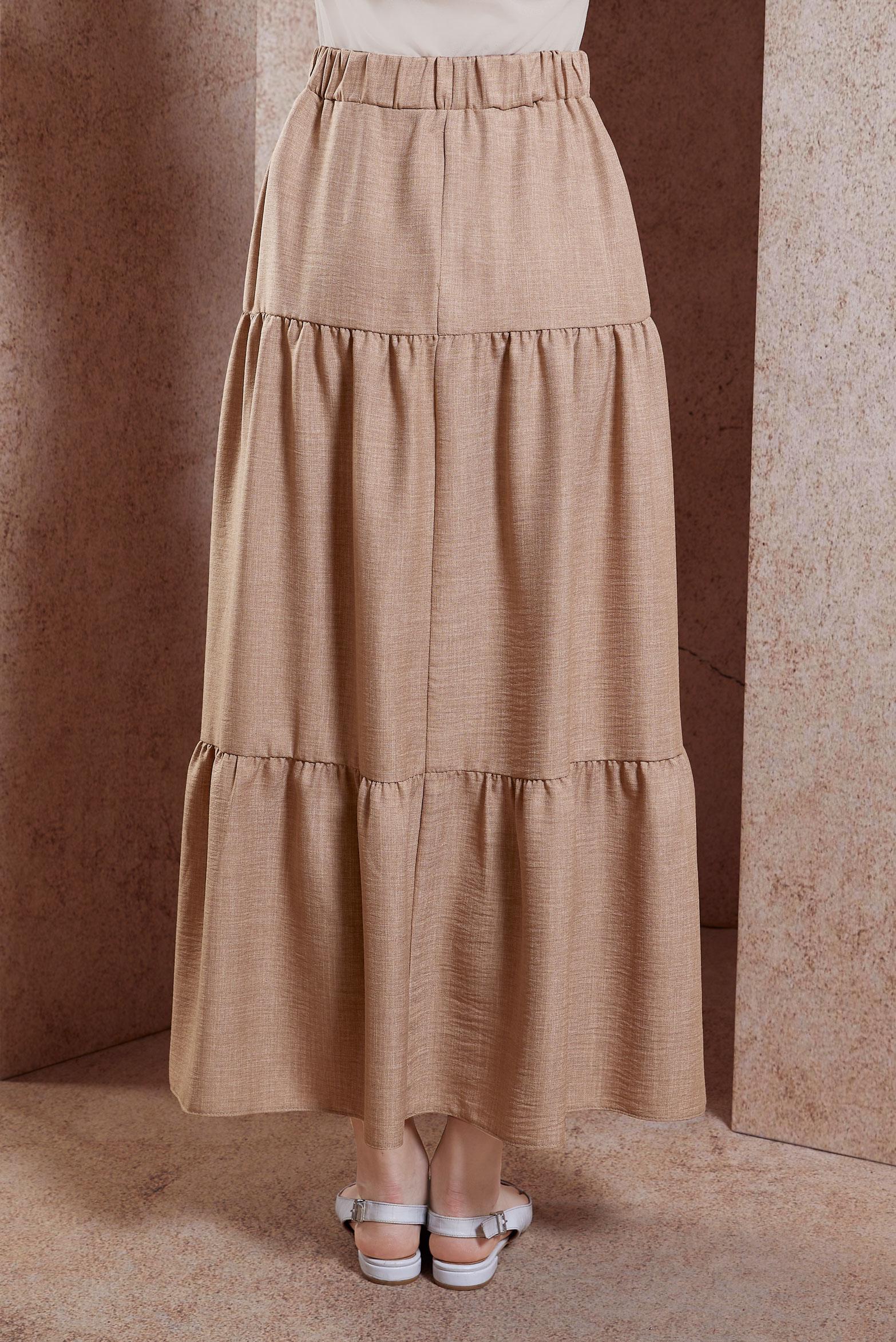 Tesettür giyim KAHVE KETEN DOKULU ETEK 60553