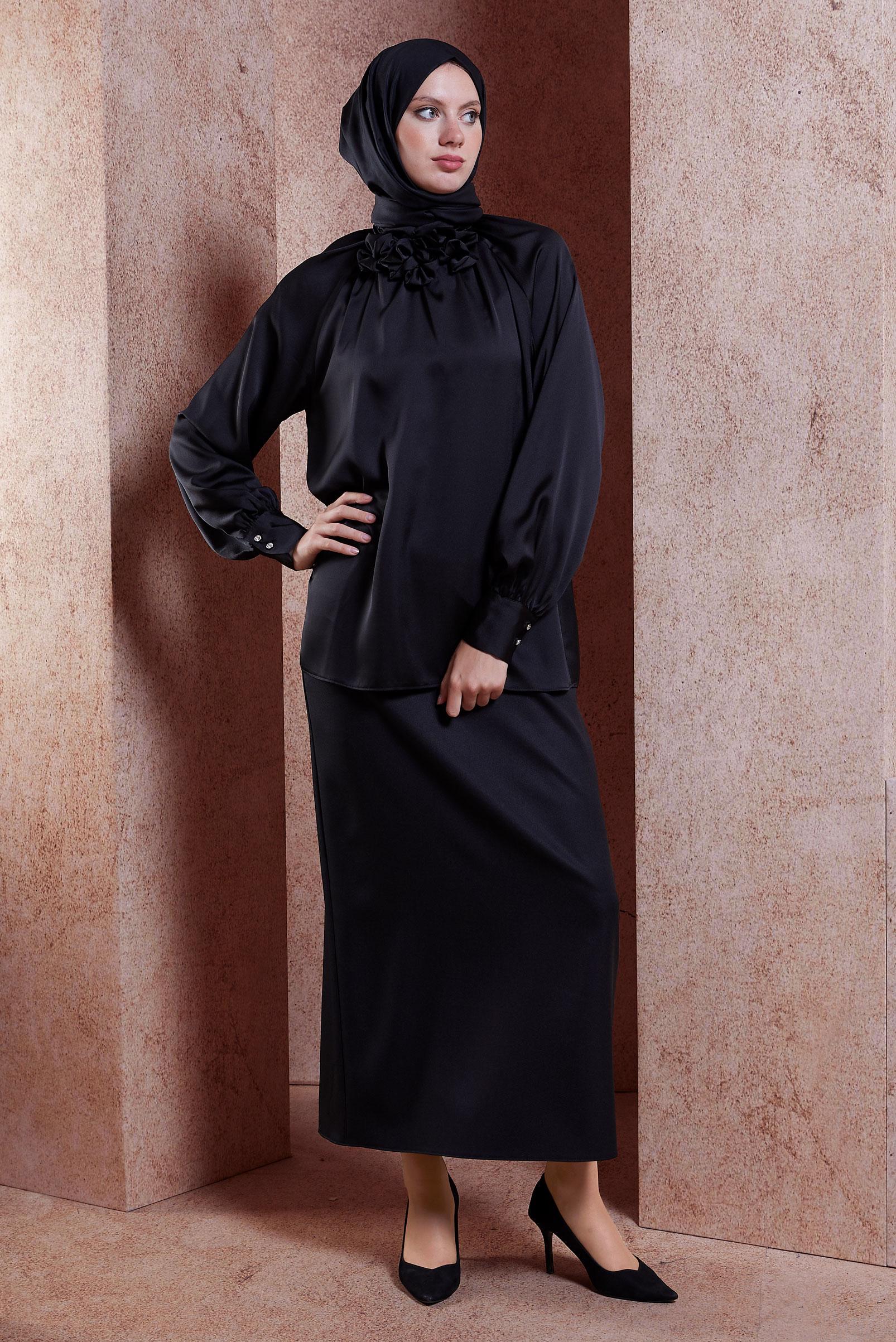 Tesettür giyim SİYAH DÜZ KESİM UZUN ETEK 60554