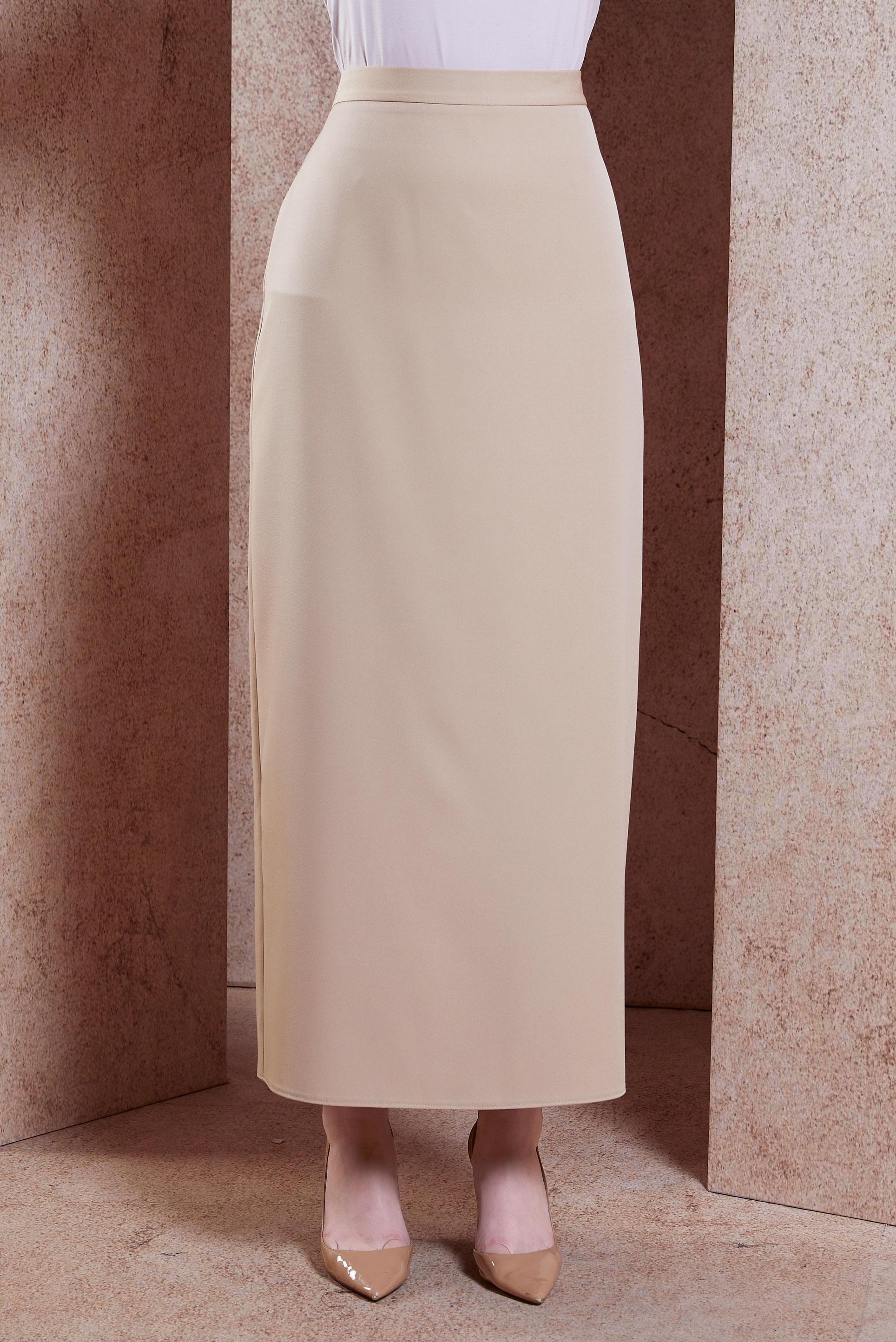 Tesettür giyim BEJ DÜZ KESİM UZUN ETEK 60554