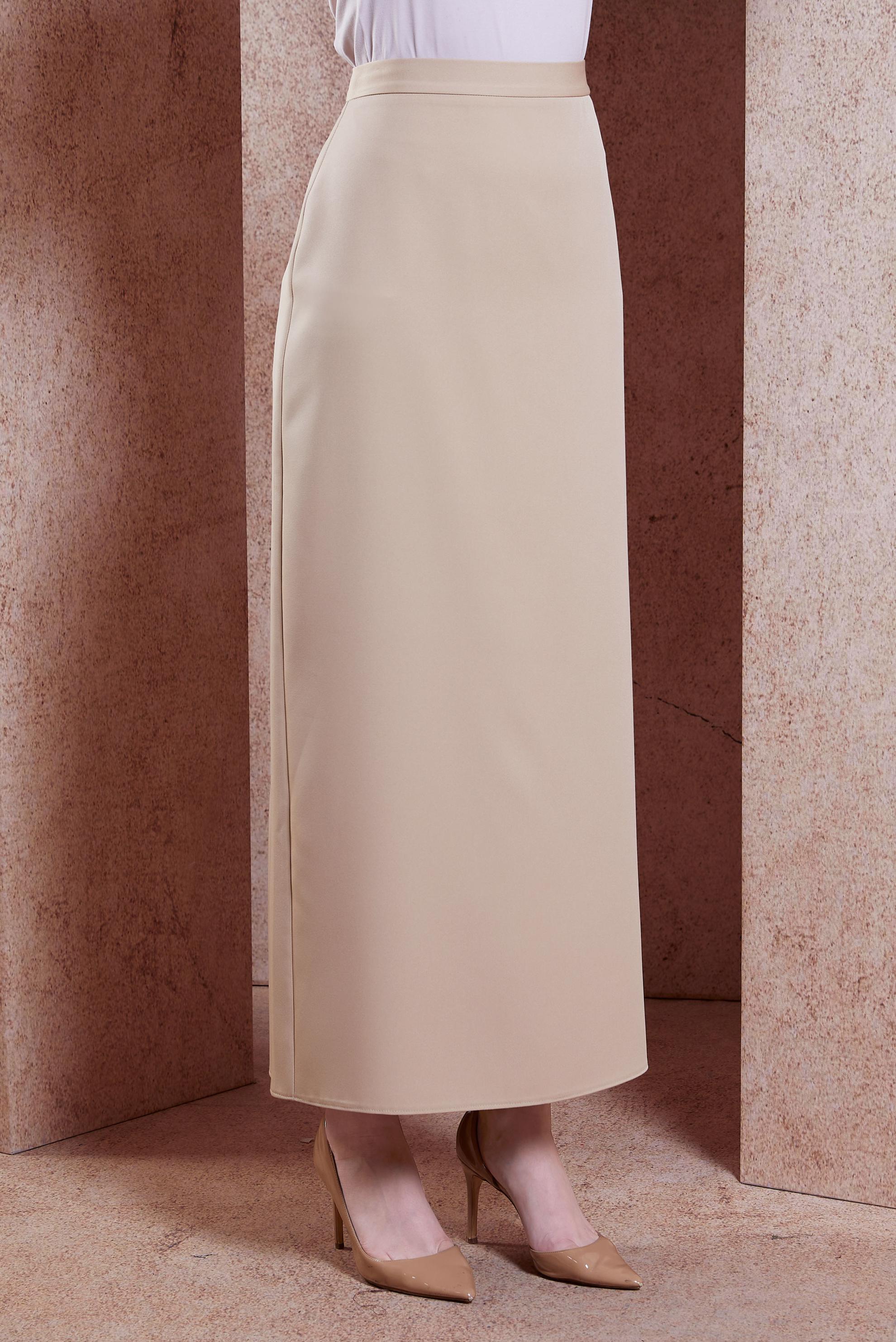 Tesettür giyim BEJ DÜZ KESİM UZUN ETEK 60554