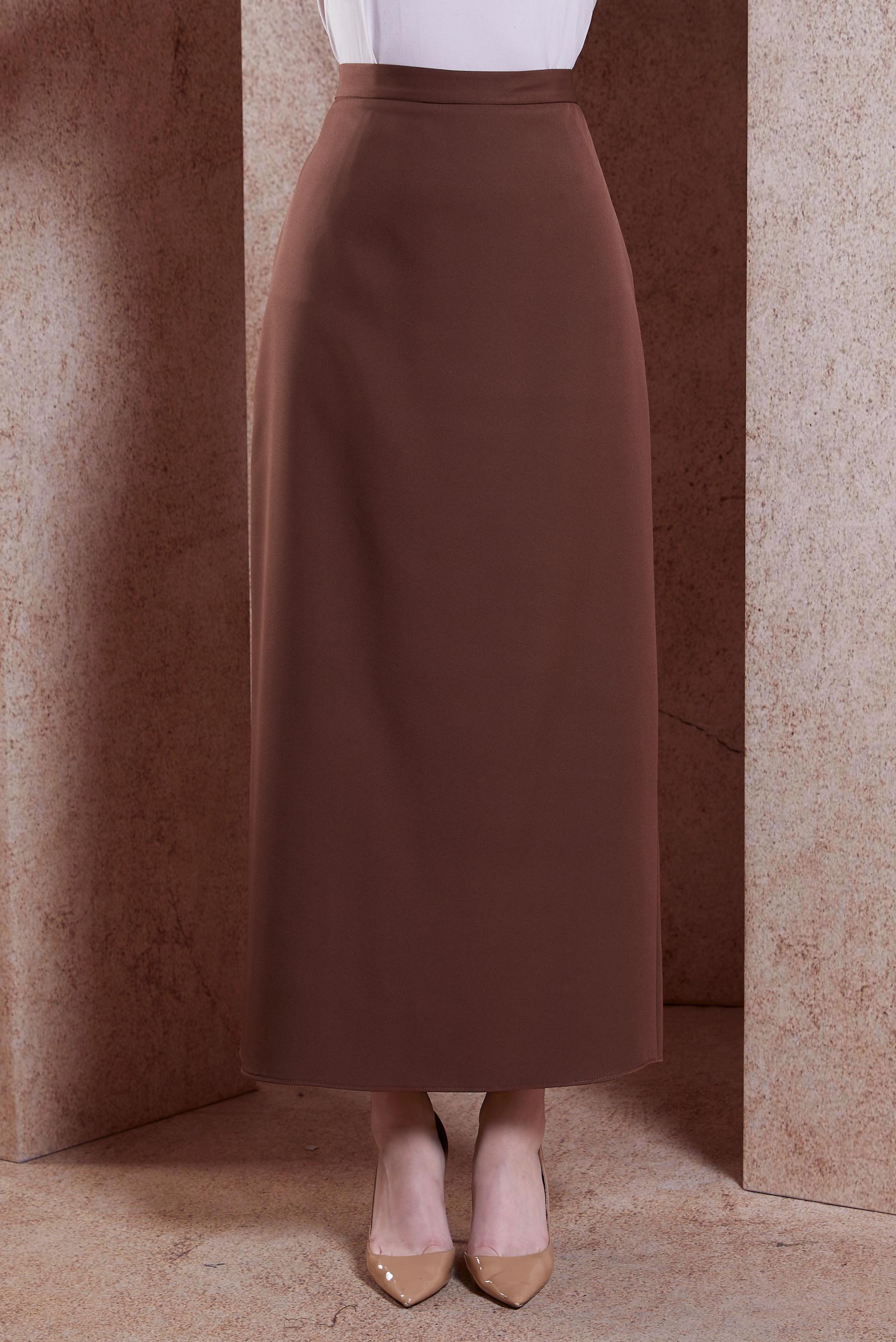 Tesettür giyim KAHVE DÜZ KESİM UZUN ETEK 60554