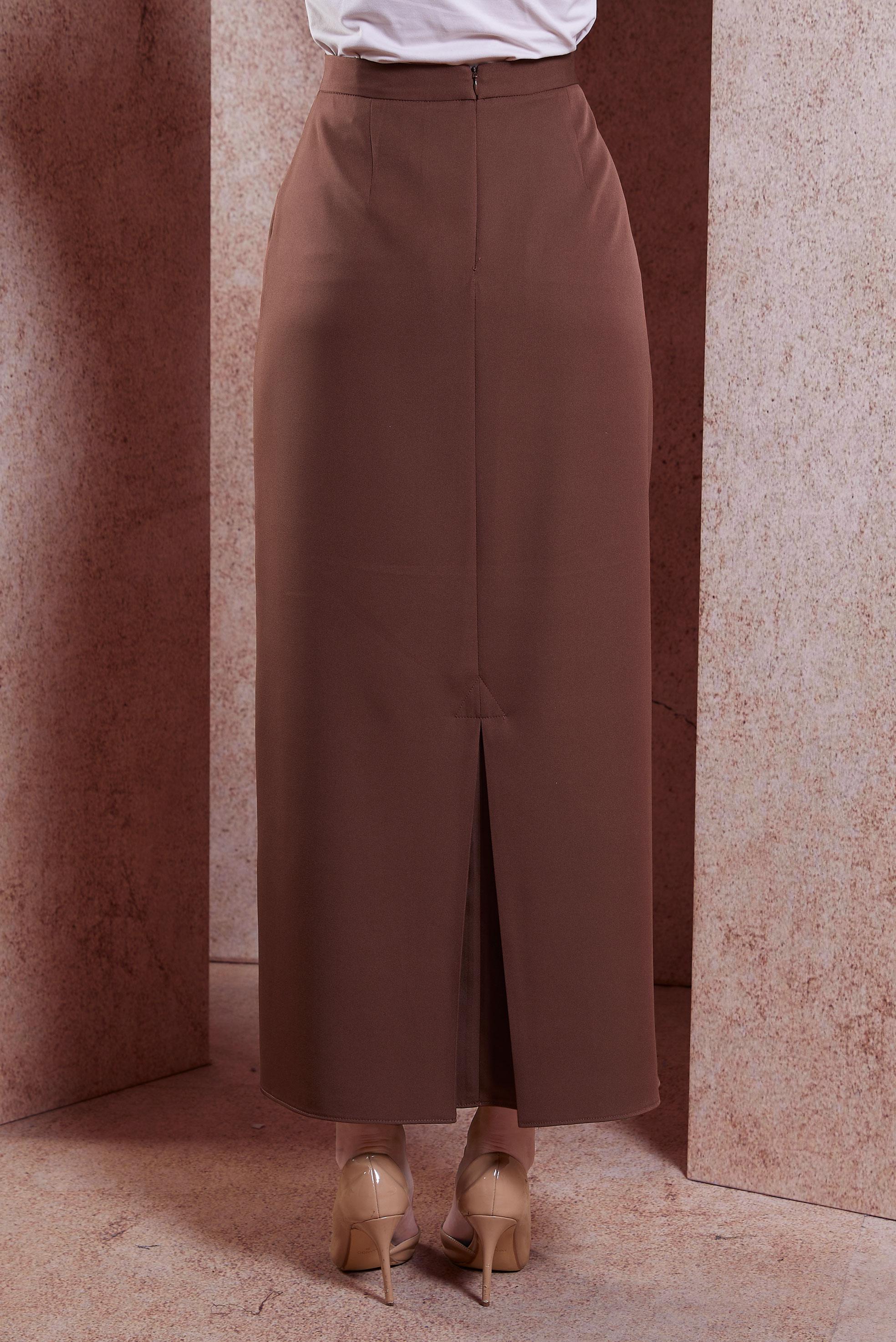 Tesettür giyim KAHVE DÜZ KESİM UZUN ETEK 60554