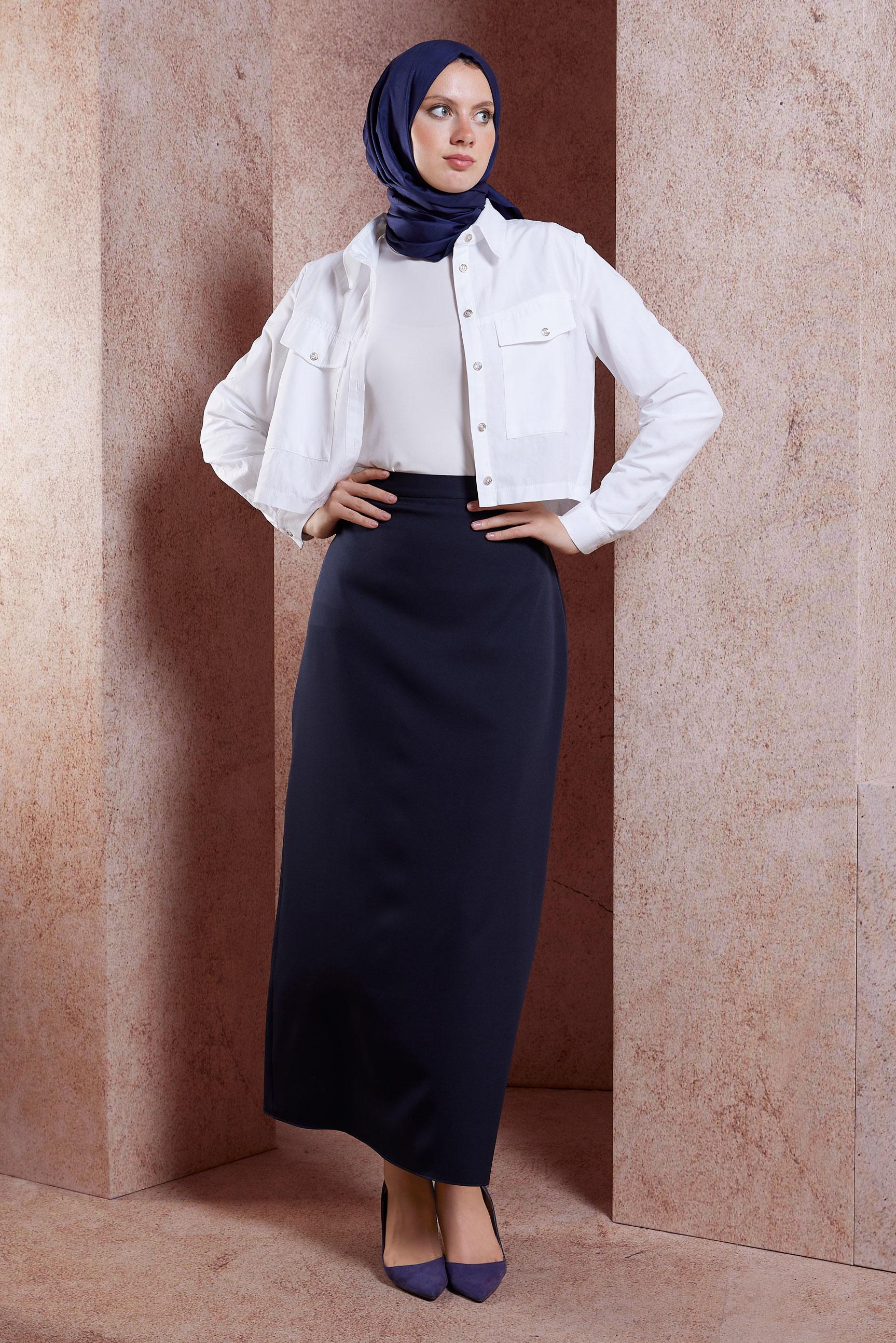 Tesettür giyim LACİVERT DÜZ KESİM UZUN ETEK 60554