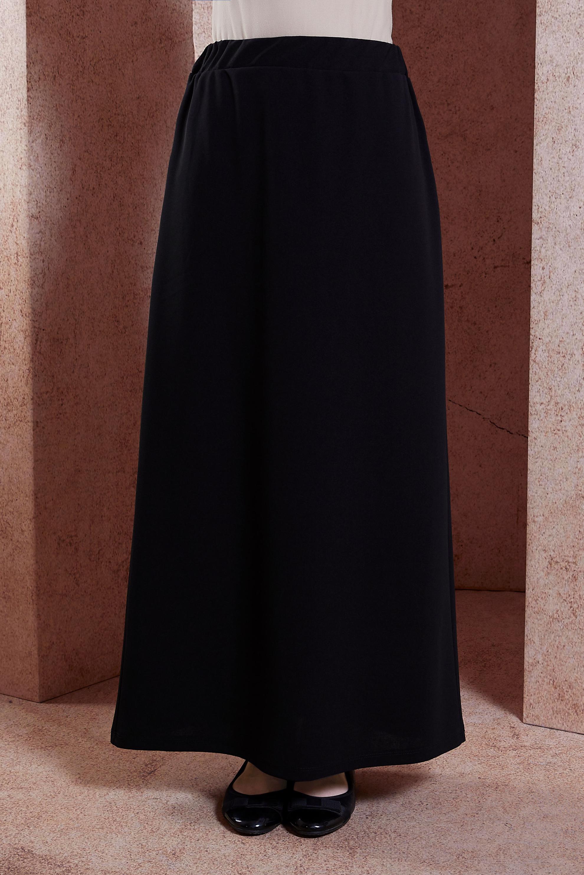 Tesettür giyim SİYAH BELİ LASTİKLİ ETEK 60555