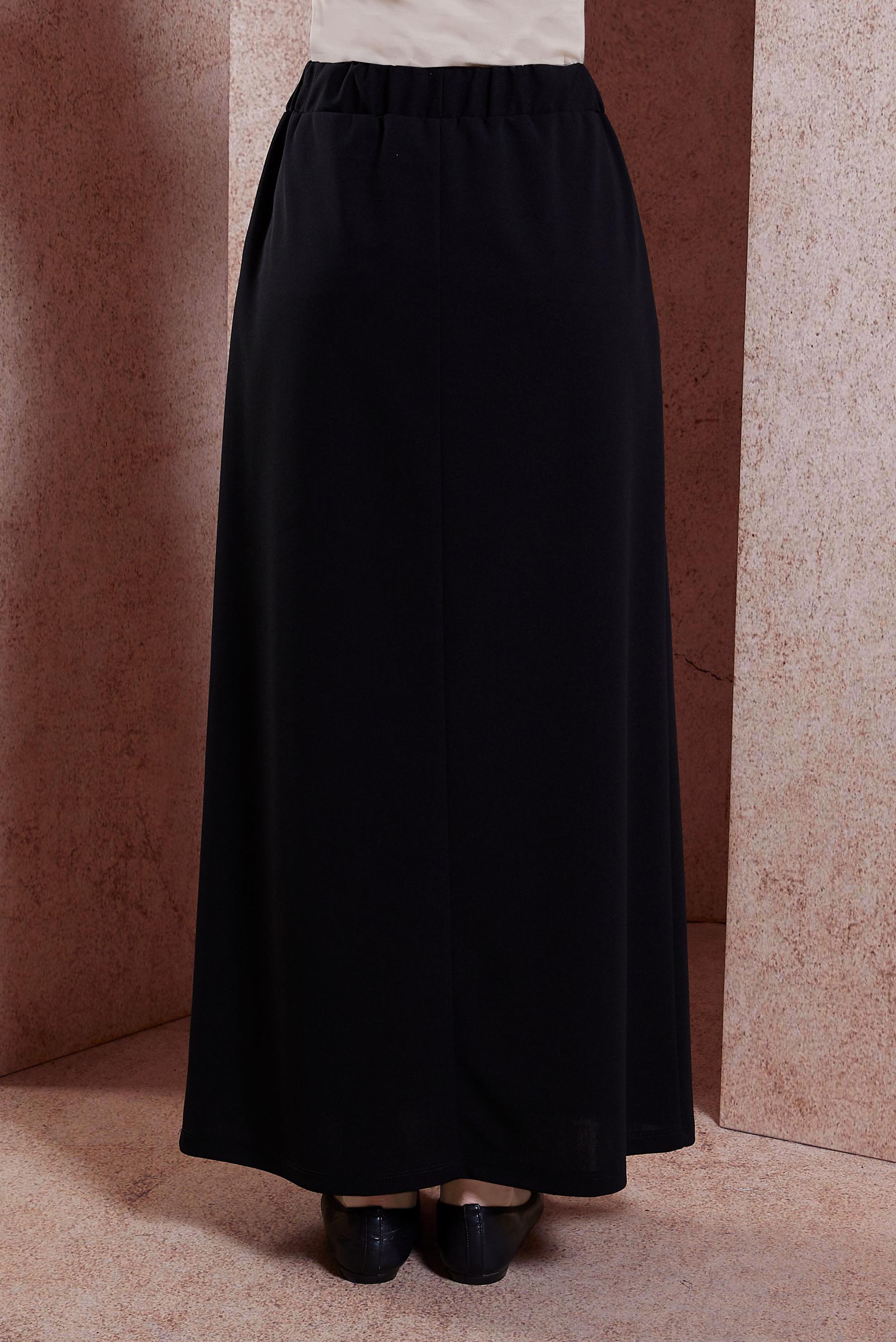 Tesettür giyim SİYAH BELİ LASTİKLİ ETEK 60555