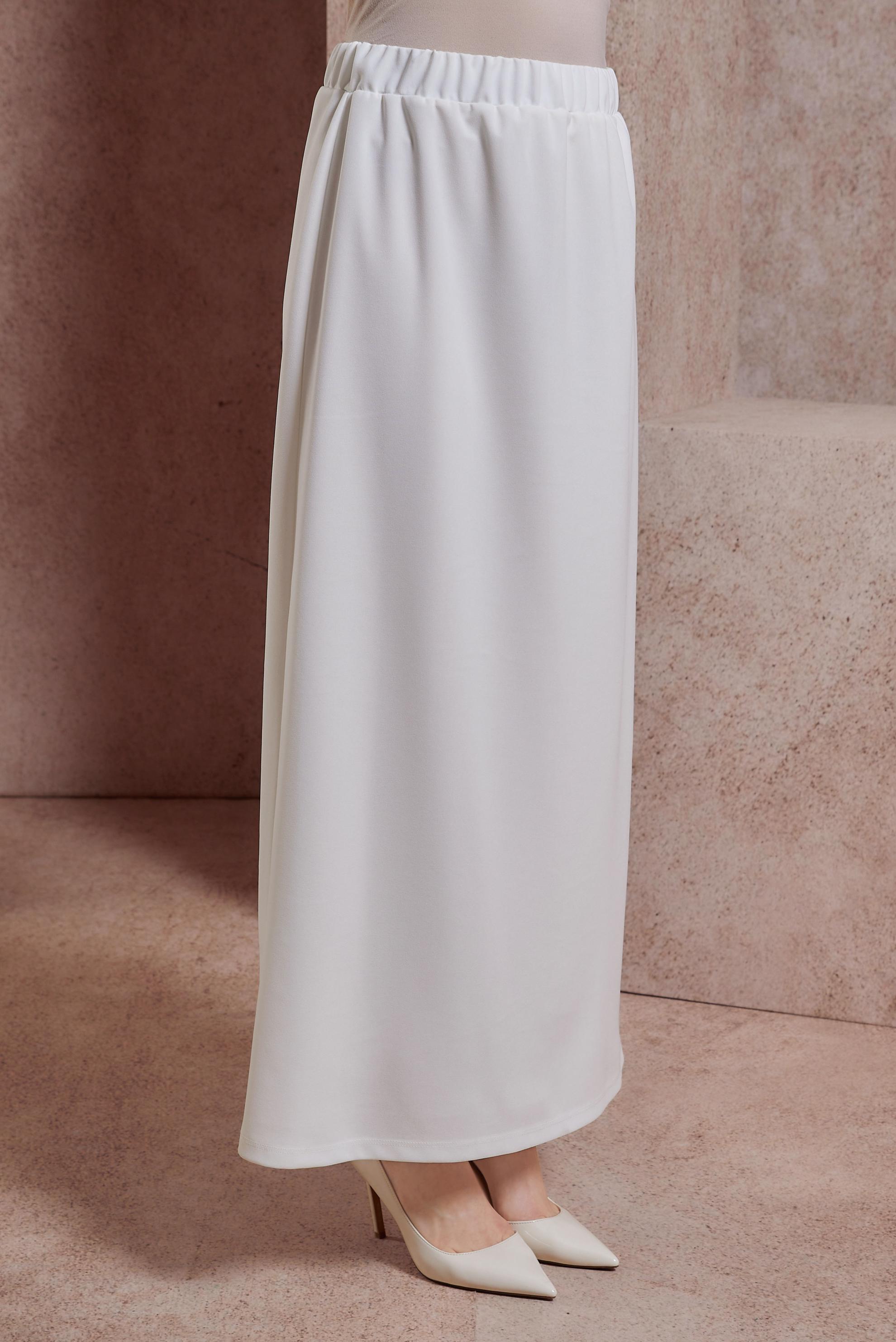 Tesettür giyim BEYAZ BELİ LASTİKLİ ETEK 60555