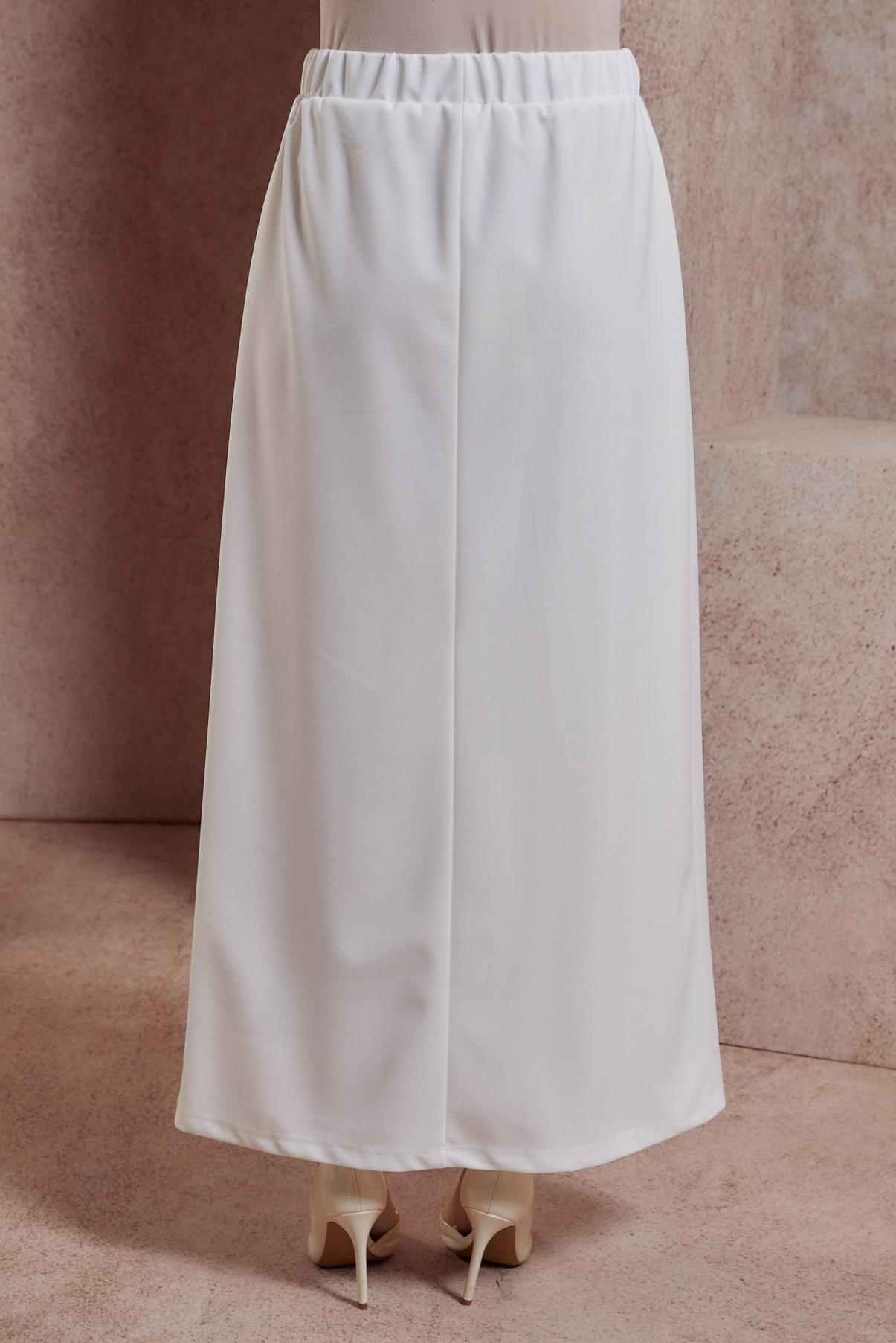 Tesettür giyim BEYAZ BELİ LASTİKLİ ETEK 60555