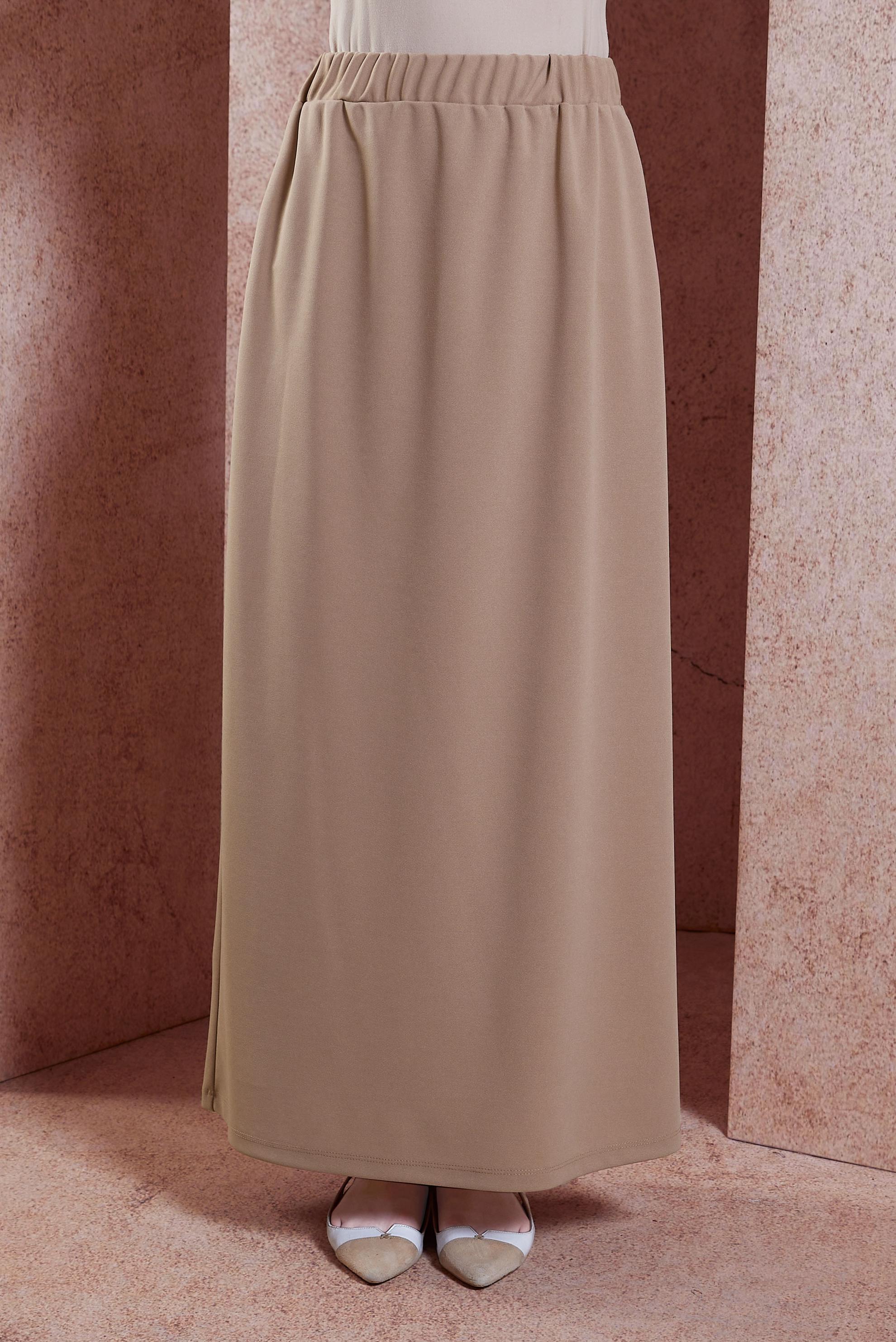 Tesettür giyim BEJ BELİ LASTİKLİ ETEK 60555