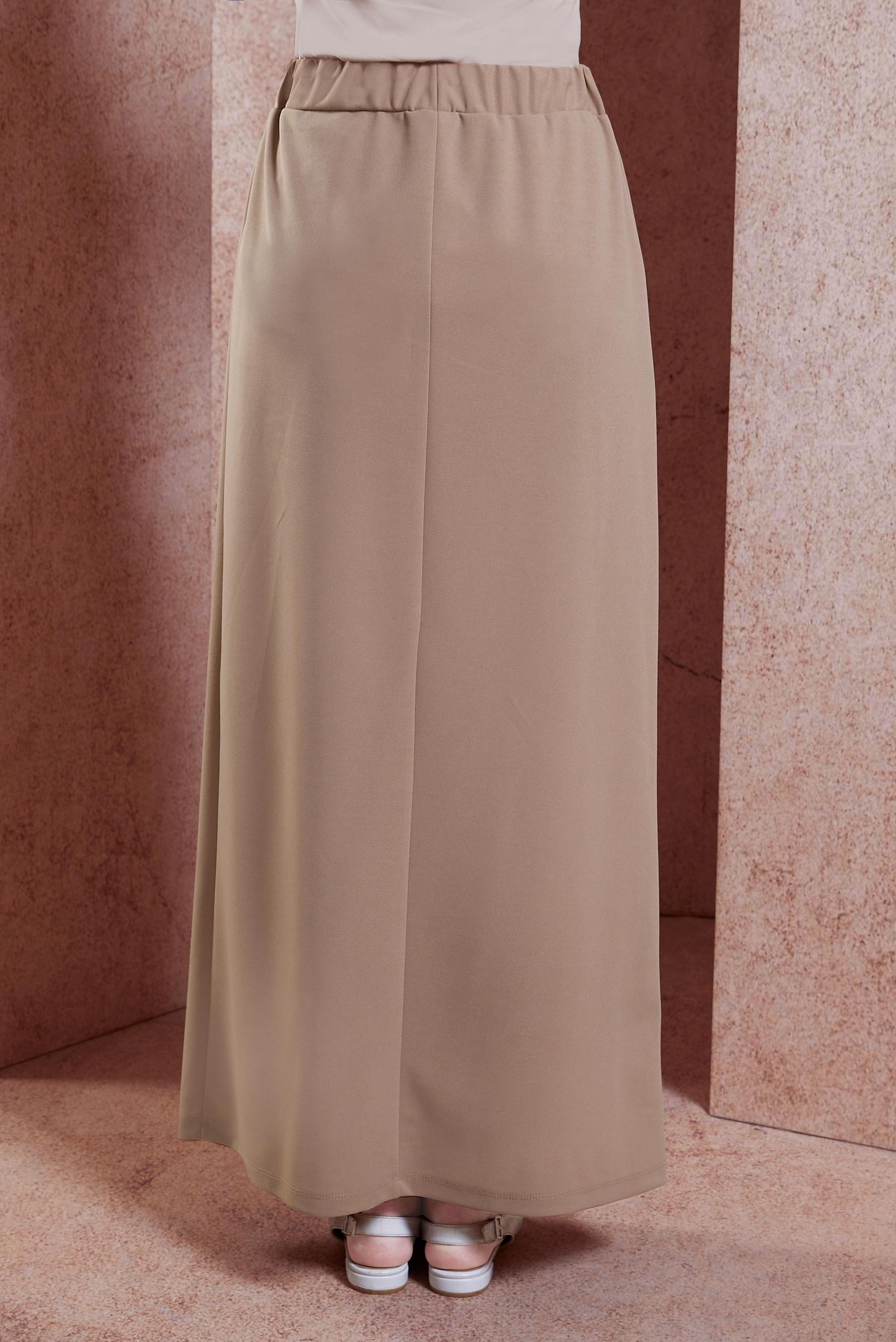 Tesettür giyim BEJ BELİ LASTİKLİ ETEK 60555