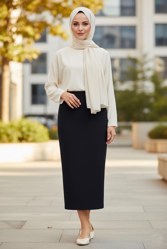 Hijab clothing BLACK STRAIGHT CUT PLUS SIZE SKIRT 60556 - ALVİNA