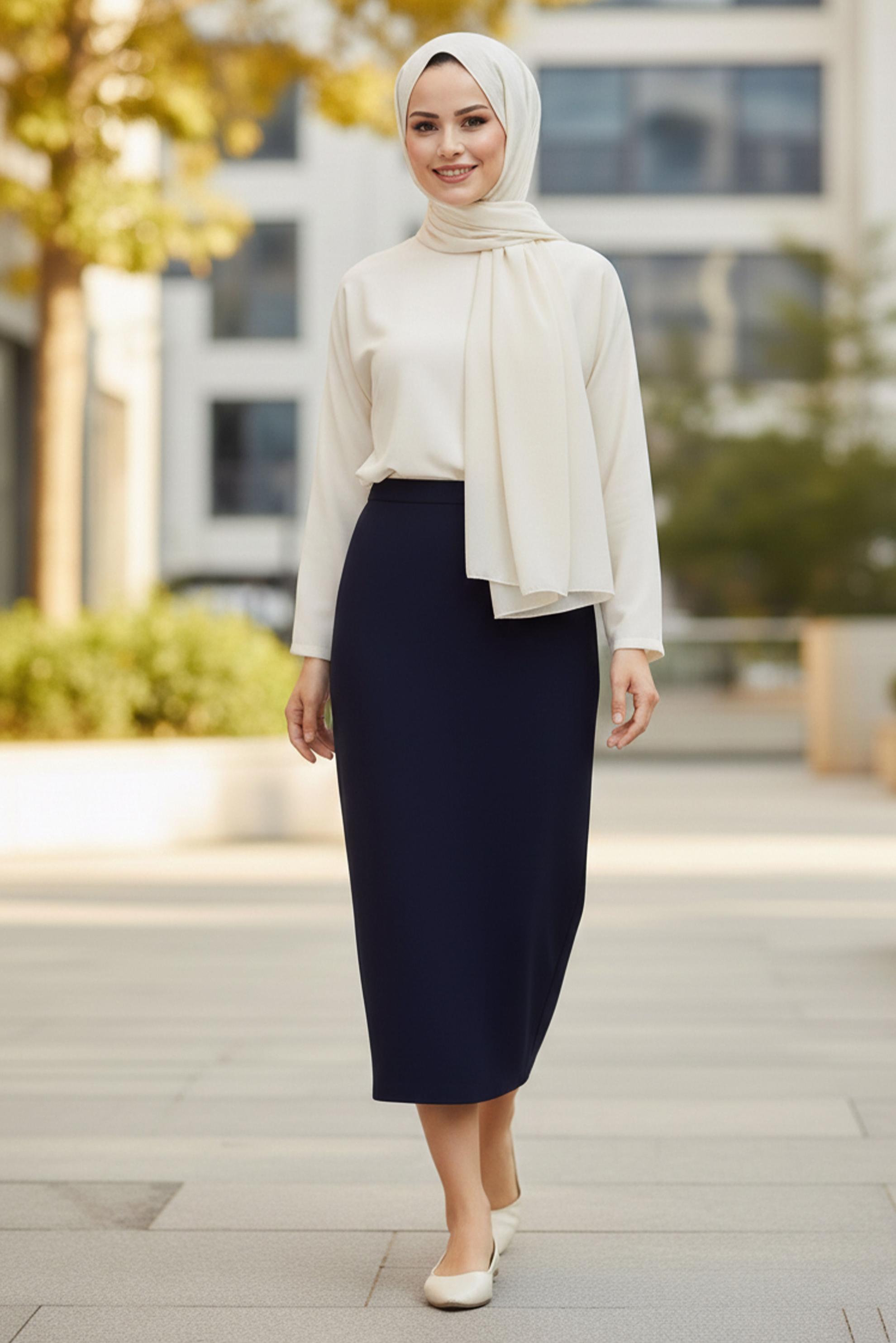 Tesettür giyim LACİVERT DÜZ KESİM BÜYÜK BEDEN ETEK 60556