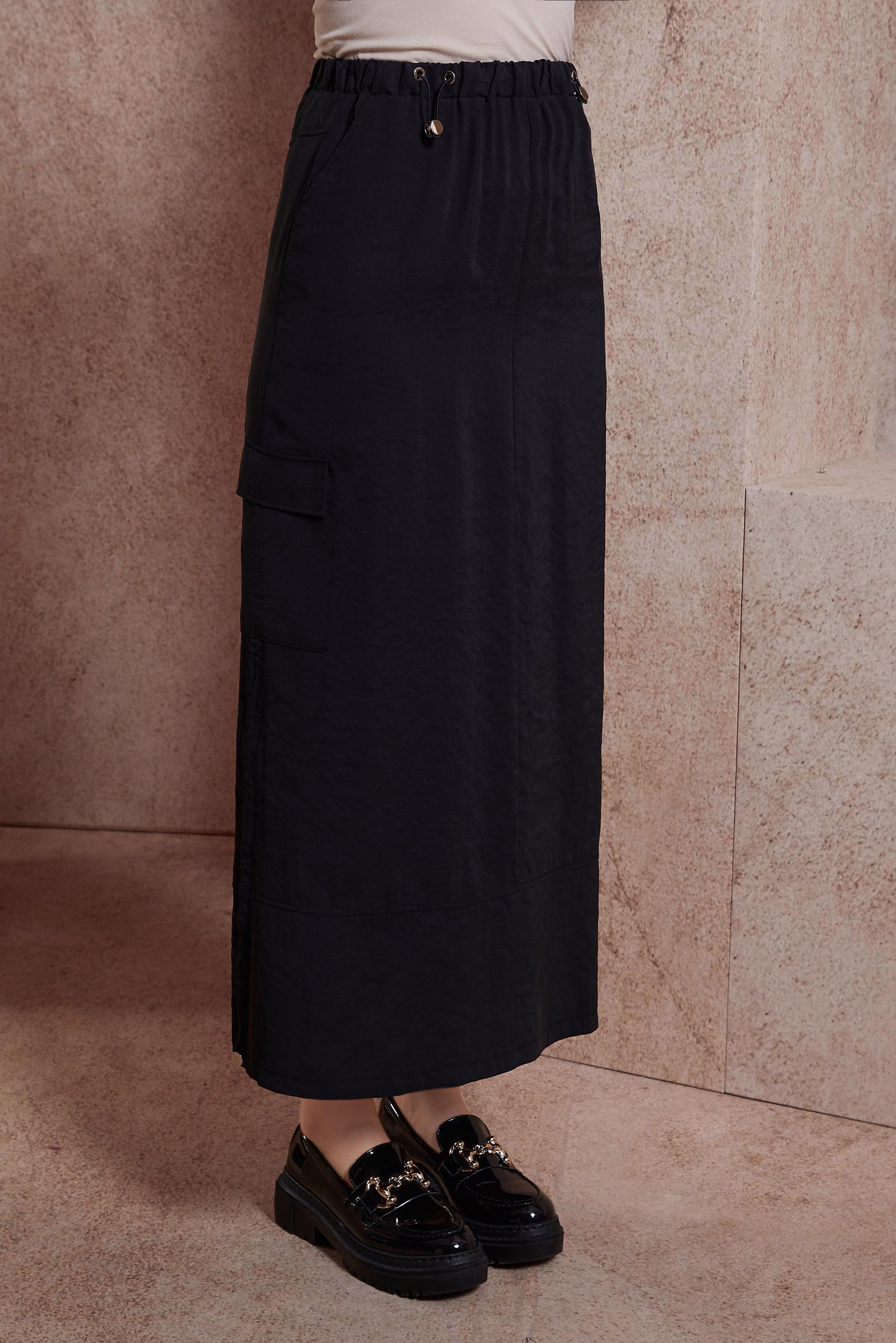 Tesettür giyim SİYAH KARGO CEPLİ ETEK 60557