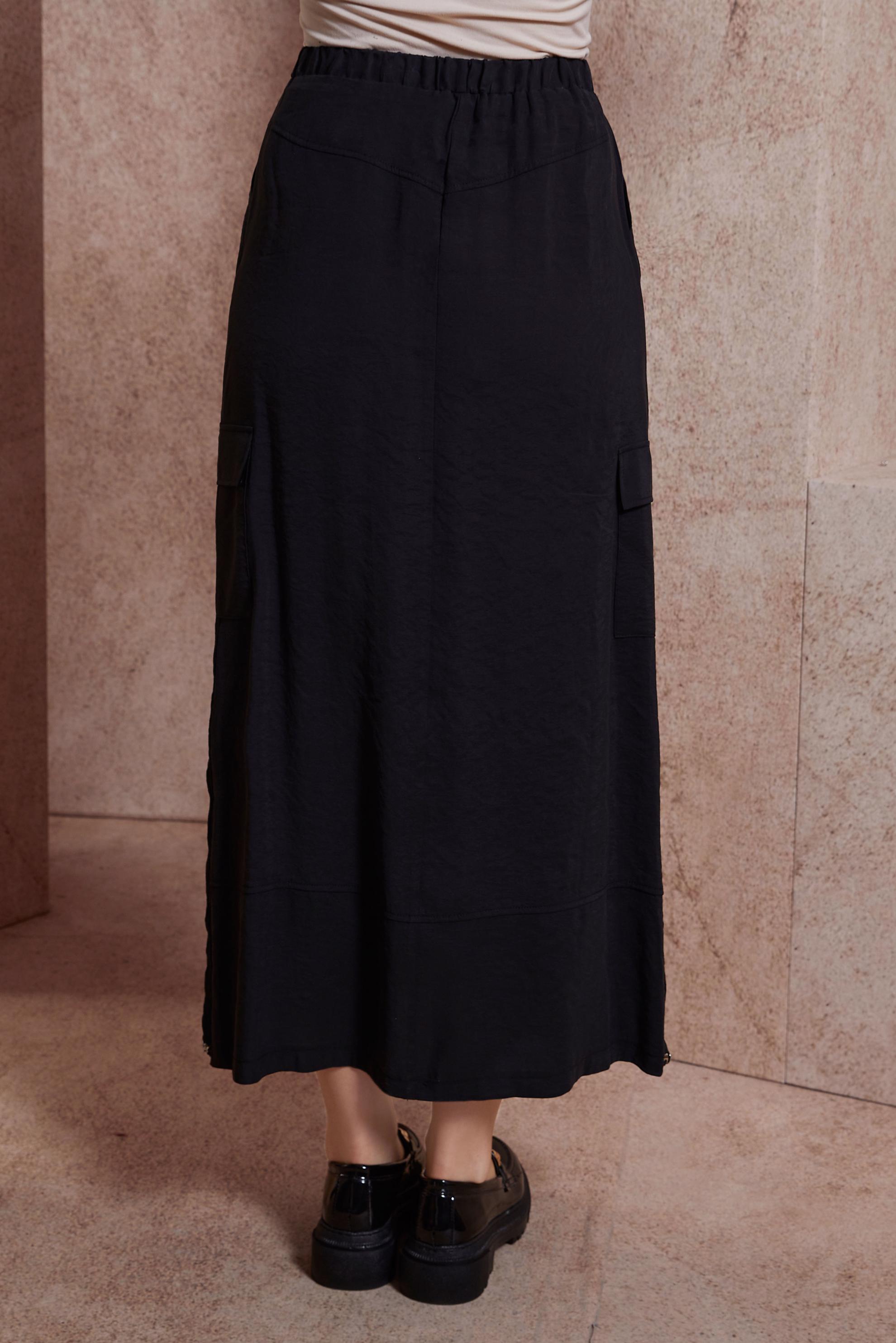 Tesettür giyim SİYAH KARGO CEPLİ ETEK 60557