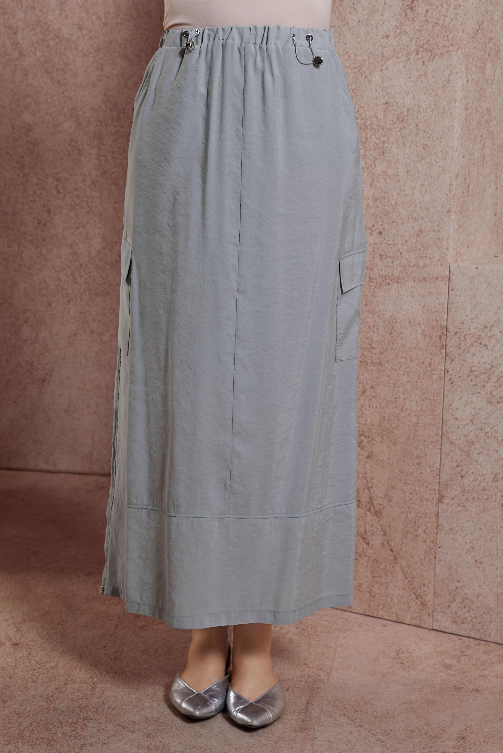 Tesettür giyim GRİ KARGO CEPLİ ETEK 60557