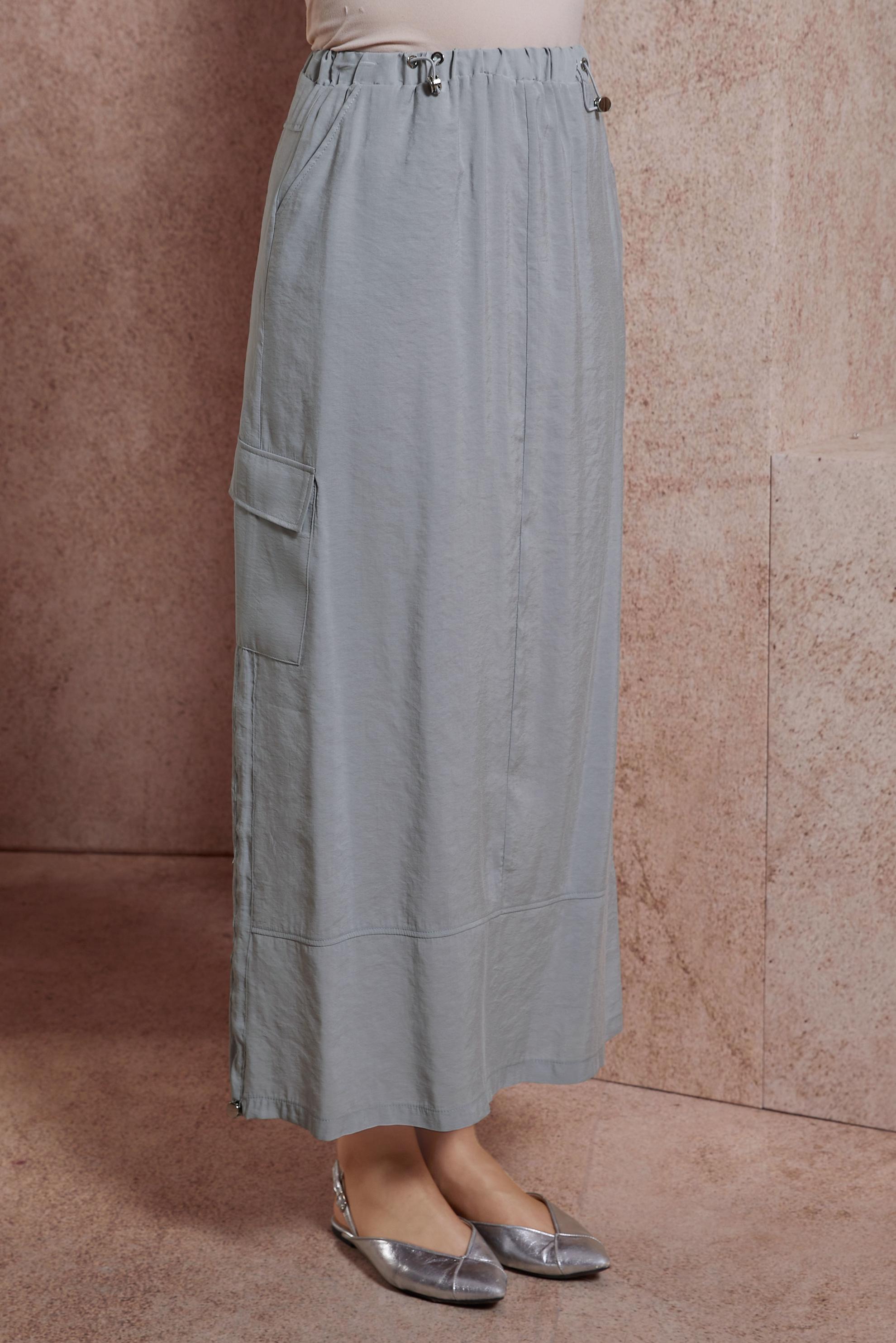 Tesettür giyim GRİ KARGO CEPLİ ETEK 60557