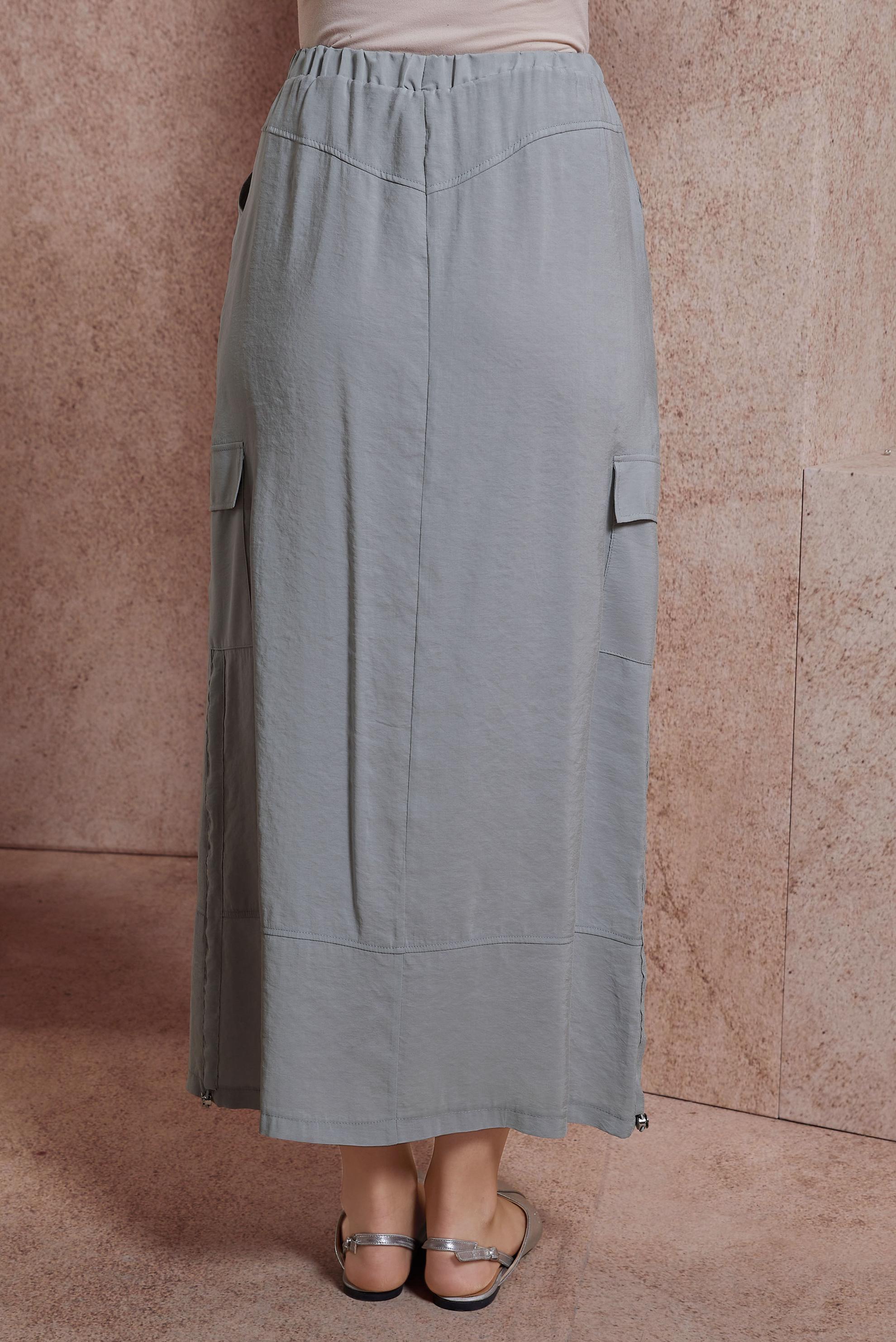 Tesettür giyim GRİ KARGO CEPLİ ETEK 60557